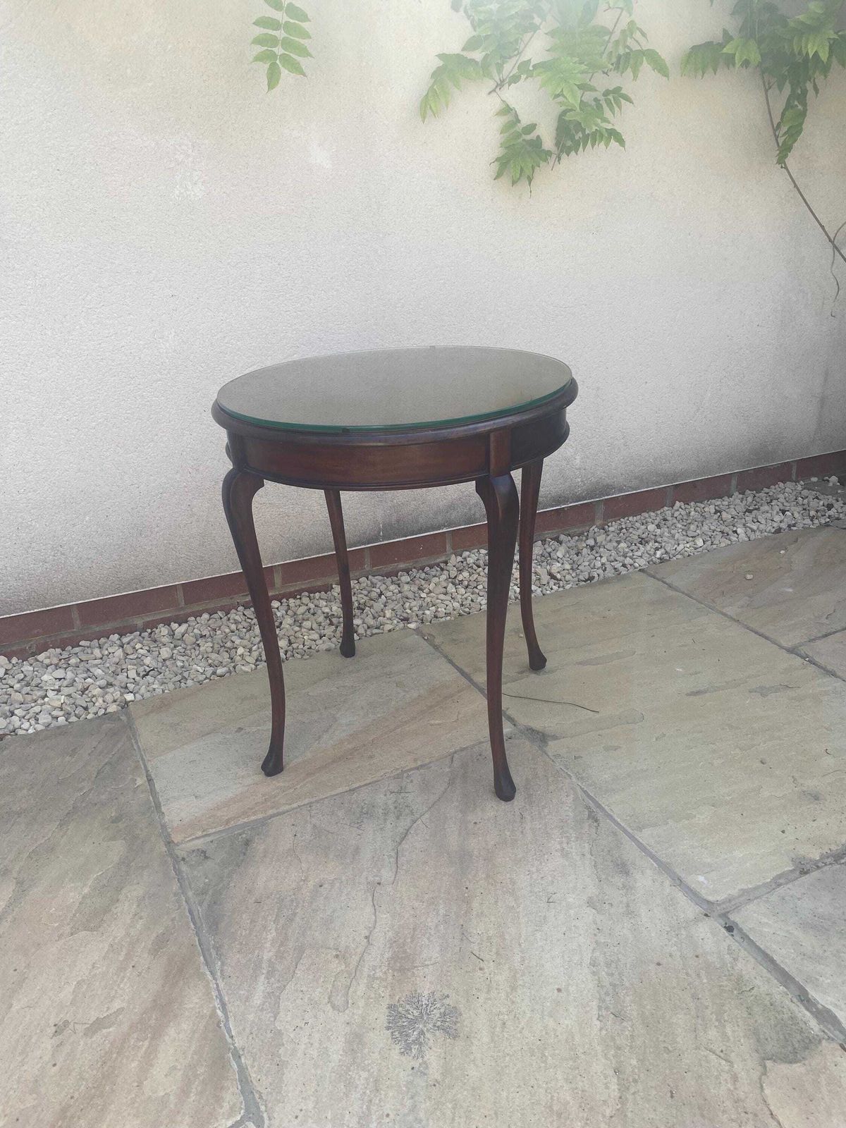 Antique Mahogany Side Table Wine Table With Round Glass Top. photo Furniture