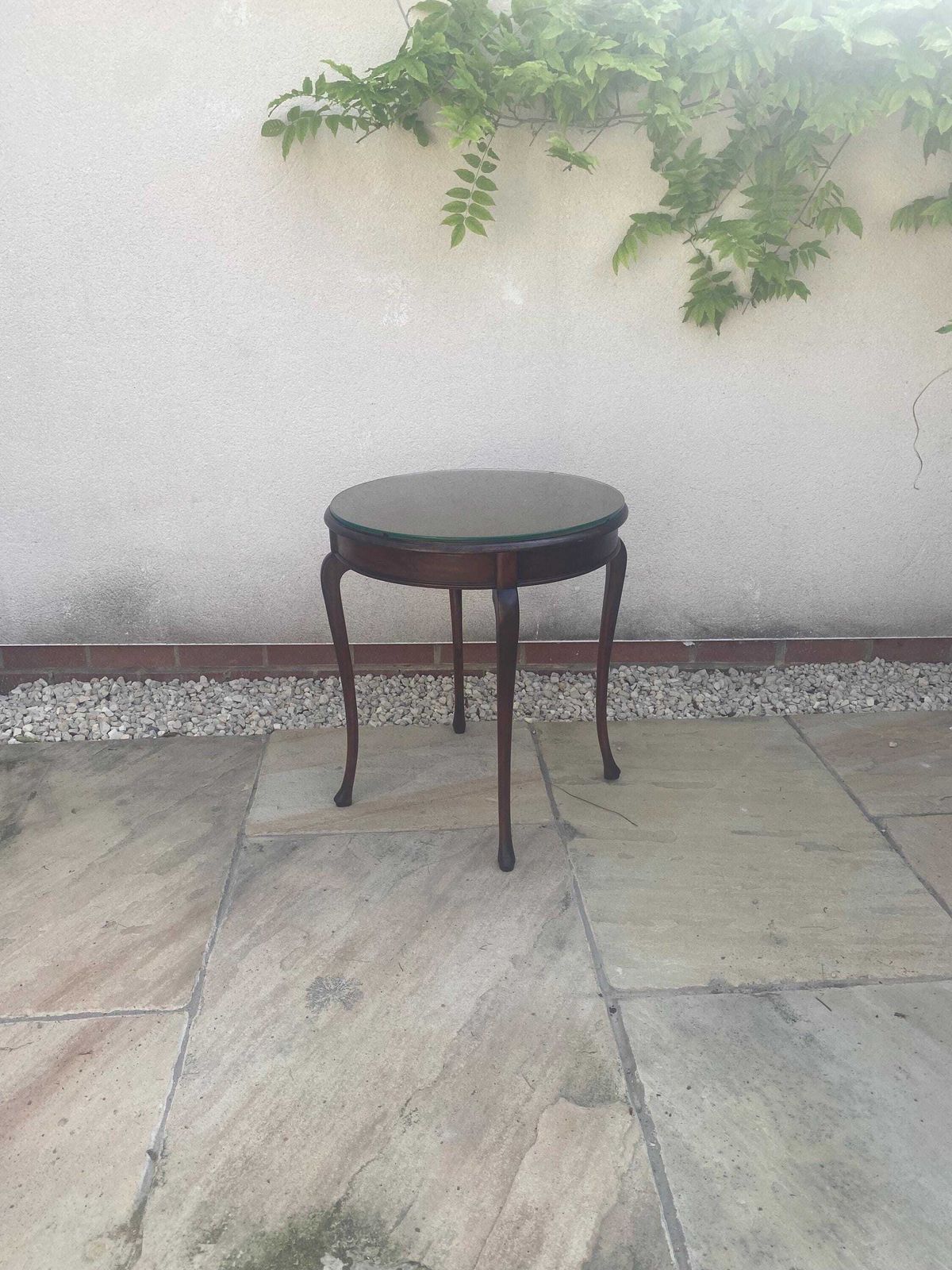 Antique Mahogany Side Table Wine Table With Round Glass Top. photo 125.0