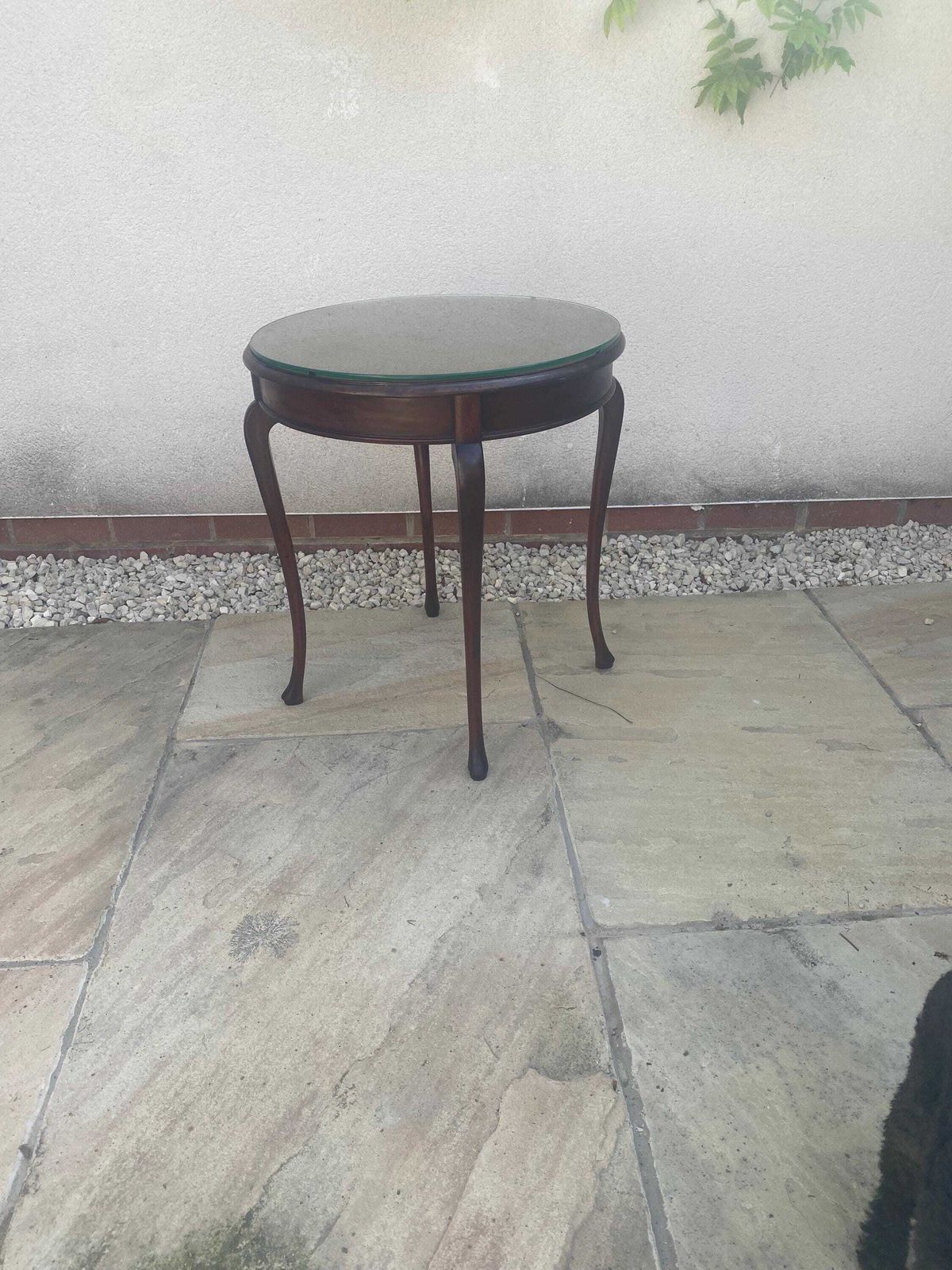 photo for sale Antique Mahogany Side Table Wine Table With Round Glass Top.