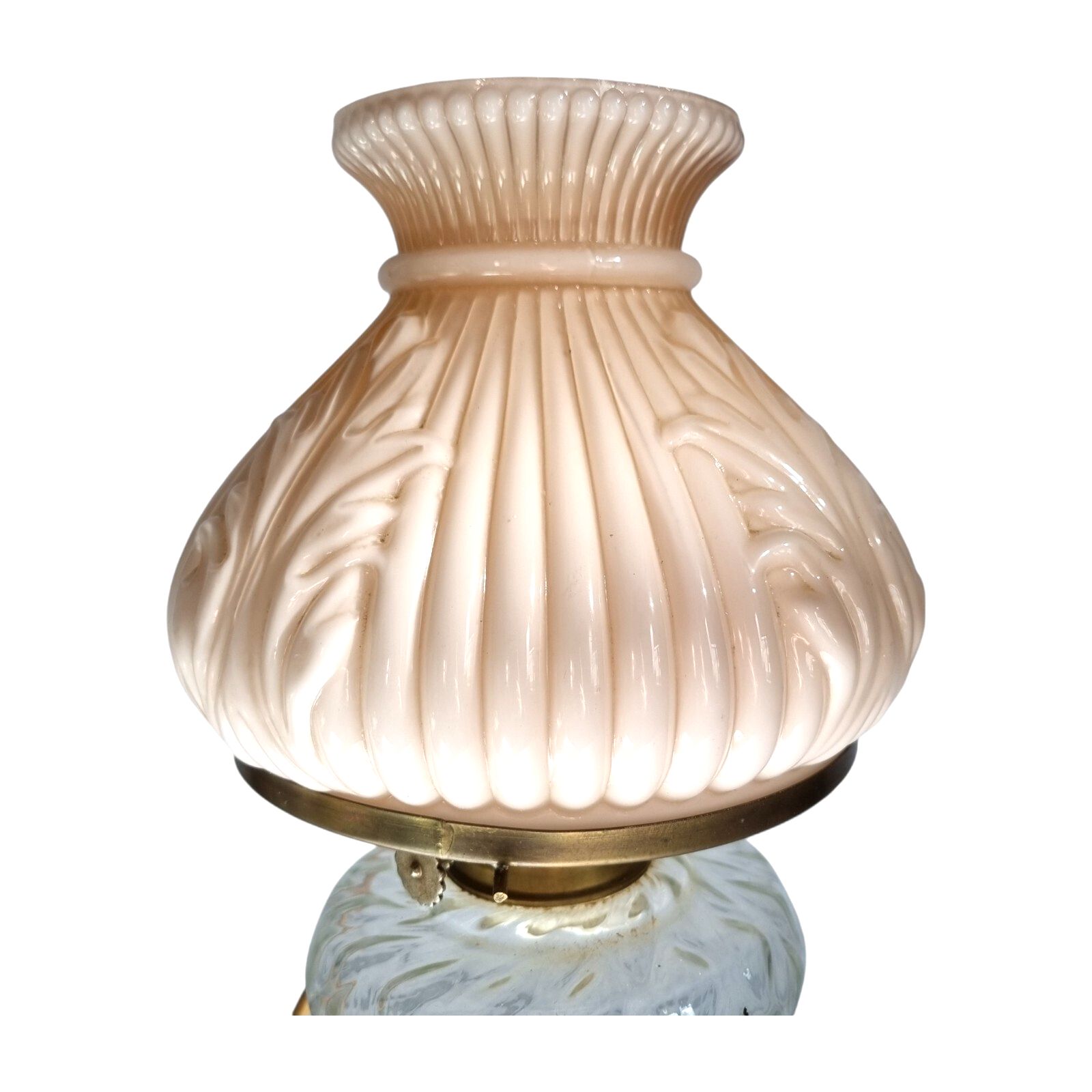 Oil Lamp & Shade Pink Opaline Glass Oil Lamp Converted Electrified Brass Lamp photo Lighting