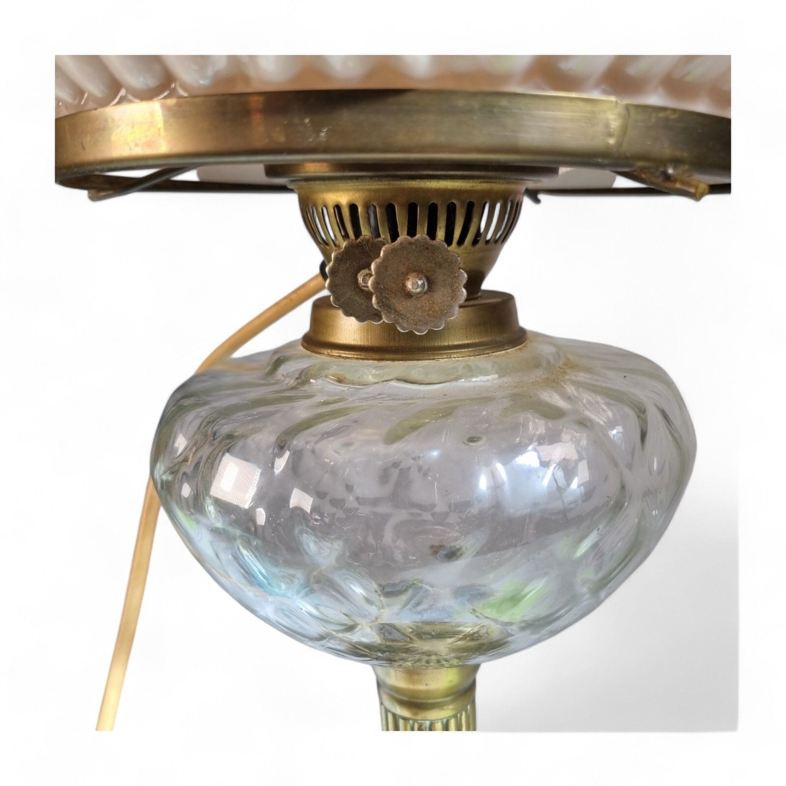 Oil Lamp & Shade Pink Opaline Glass Oil Lamp Converted Electrified Brass Lamp photo buy