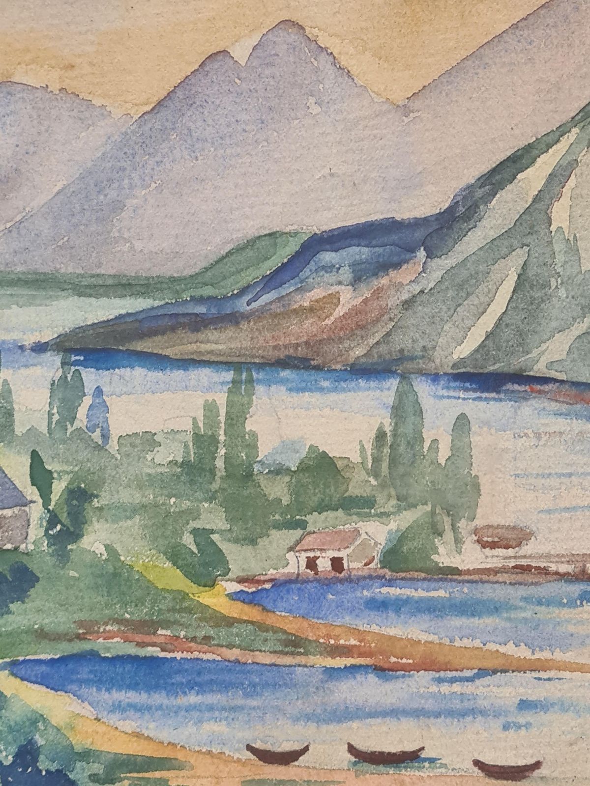 Landscape Watercolour, Lake And View To The Mountains By Nano photo Art