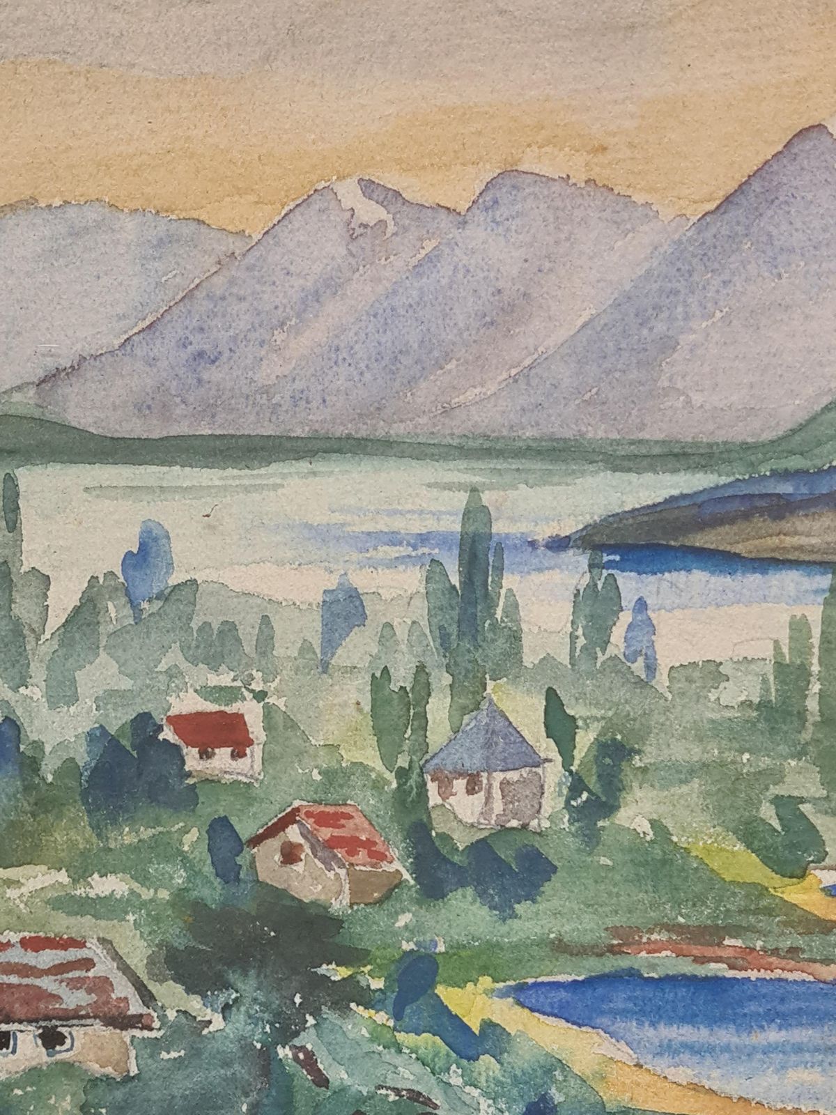 Landscape Watercolour, Lake And View To The Mountains By Nano photo 383.0