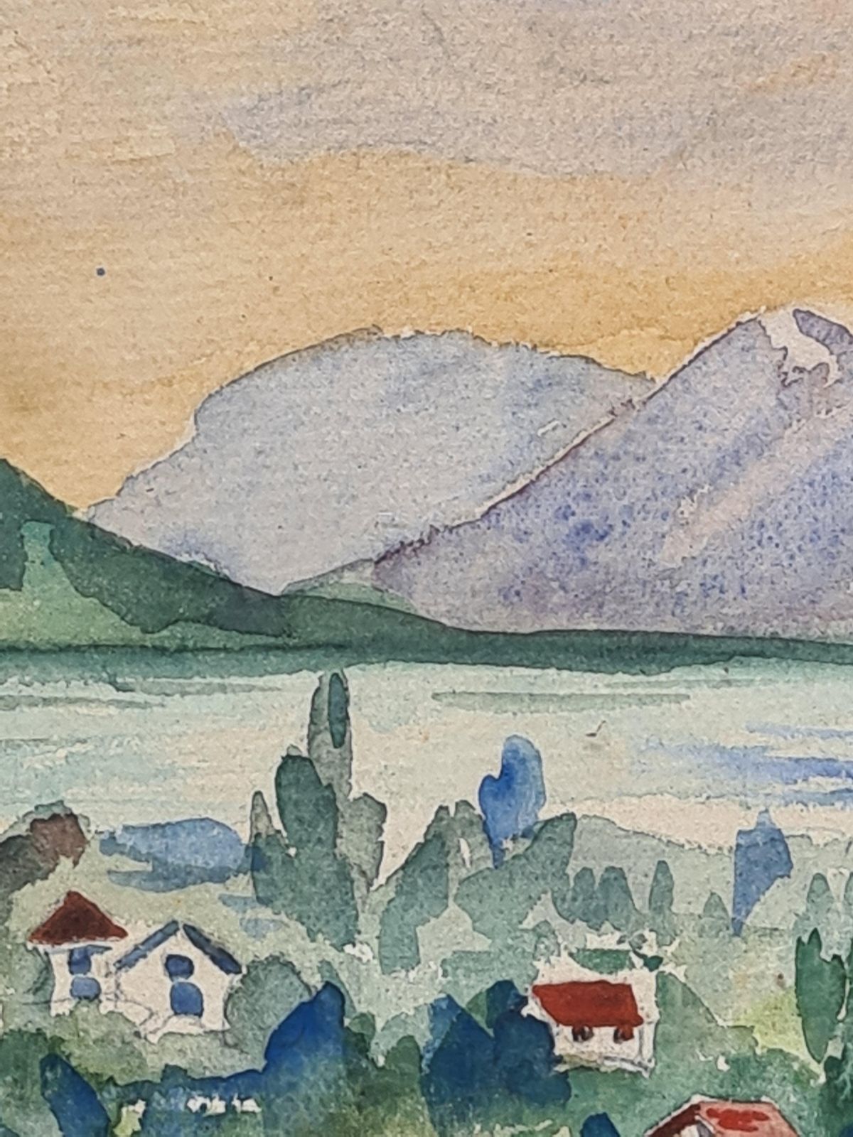 Landscape Watercolour, Lake And View To The Mountains By Nano photo buy