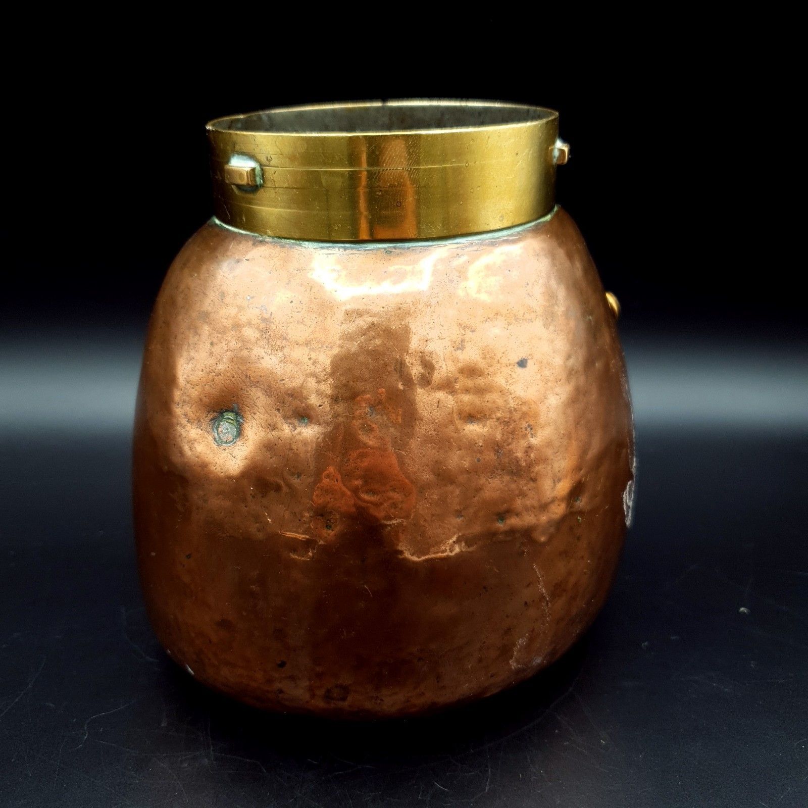 Copper & Brass Vessel Small Coal, Kindling Scuttle, Heating Pot 625g Re Use Vtg photo vinterior