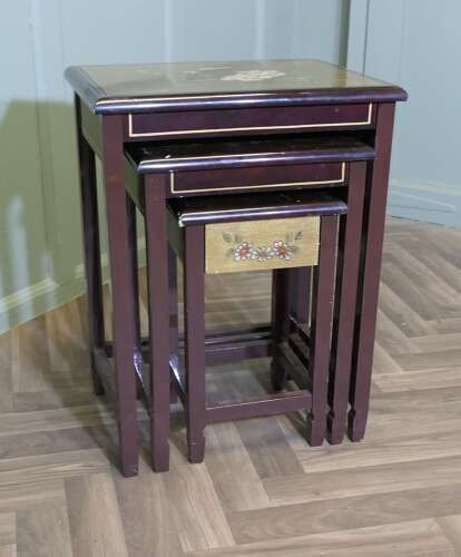 Nest Of 3 Lacquered Painted Chinoiserie Tables photo Furniture