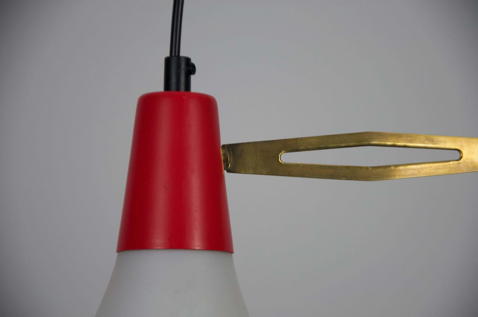 Mid Century Red Metal And Opal Glass Ceiling Lamp, Italy, 1960s photo 854.0