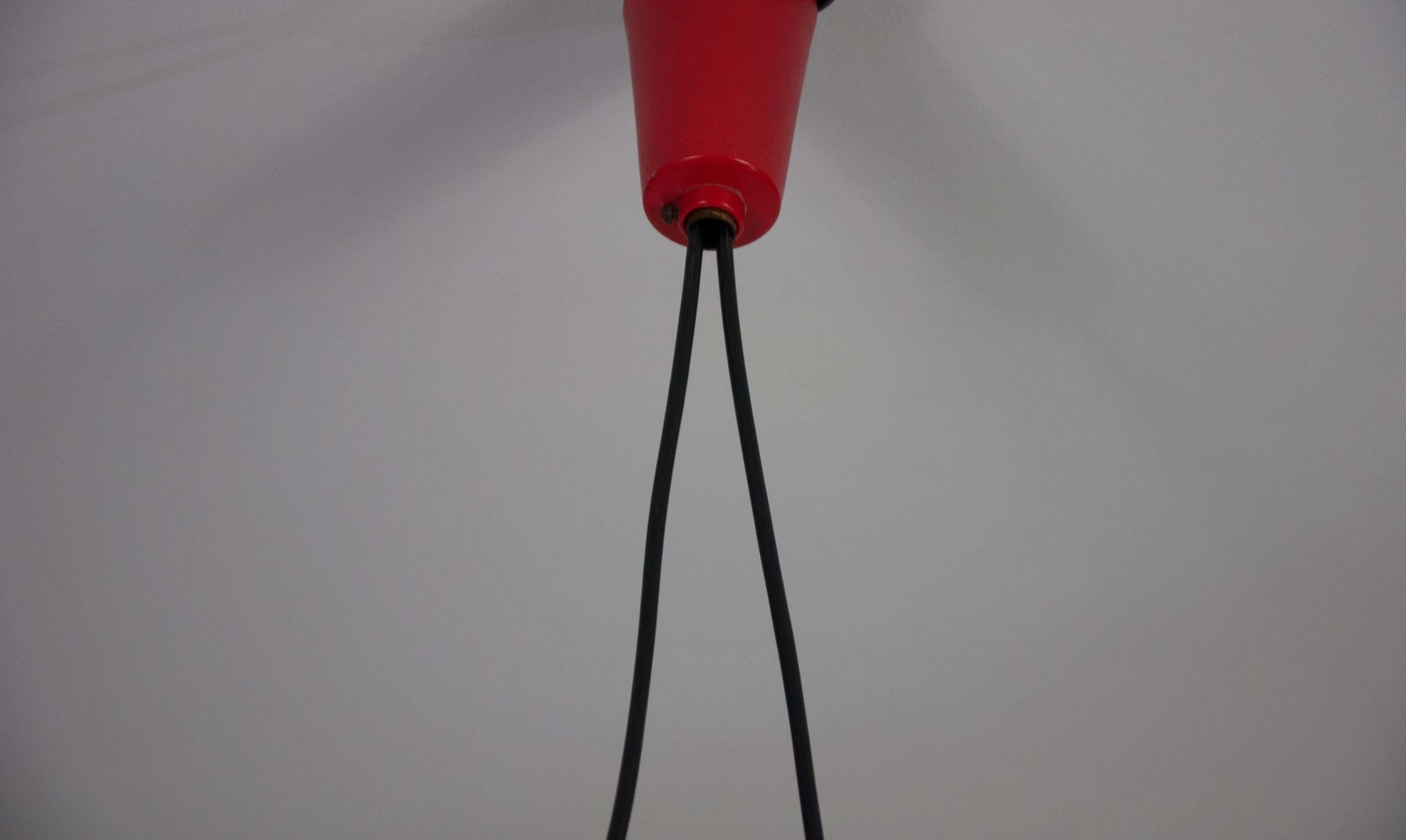 photo furniture Mid Century Red Metal And Opal Glass Ceiling Lamp, Italy, 1960s