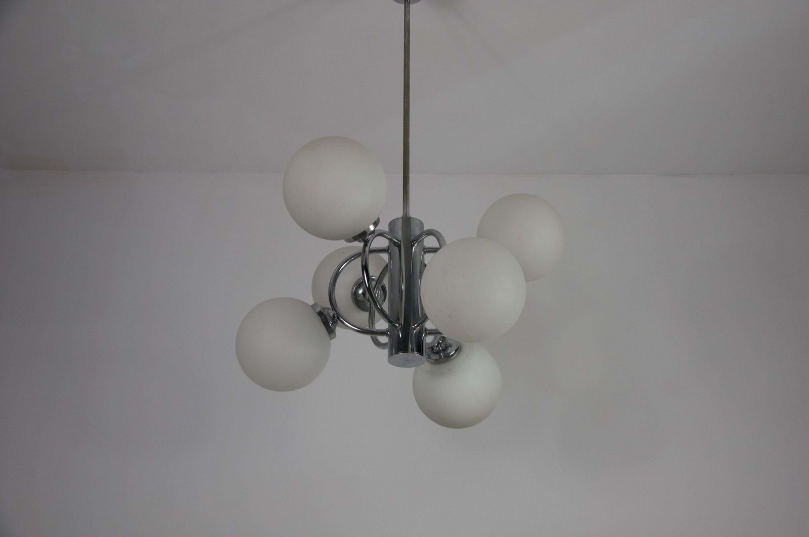 Mid Century Modern Chrome Kaiser 6 Arm Space Age Chandelier, Germany, 1960s photo vintage