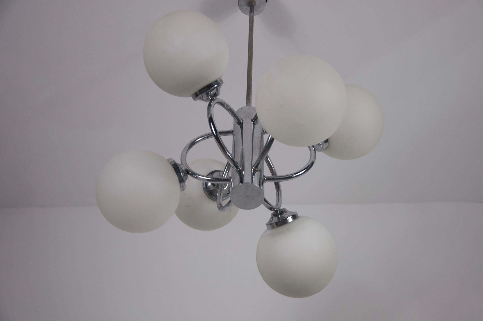 Lighting Mid Century Modern Chrome Kaiser 6 Arm Space Age Chandelier, Germany, 1960s photo