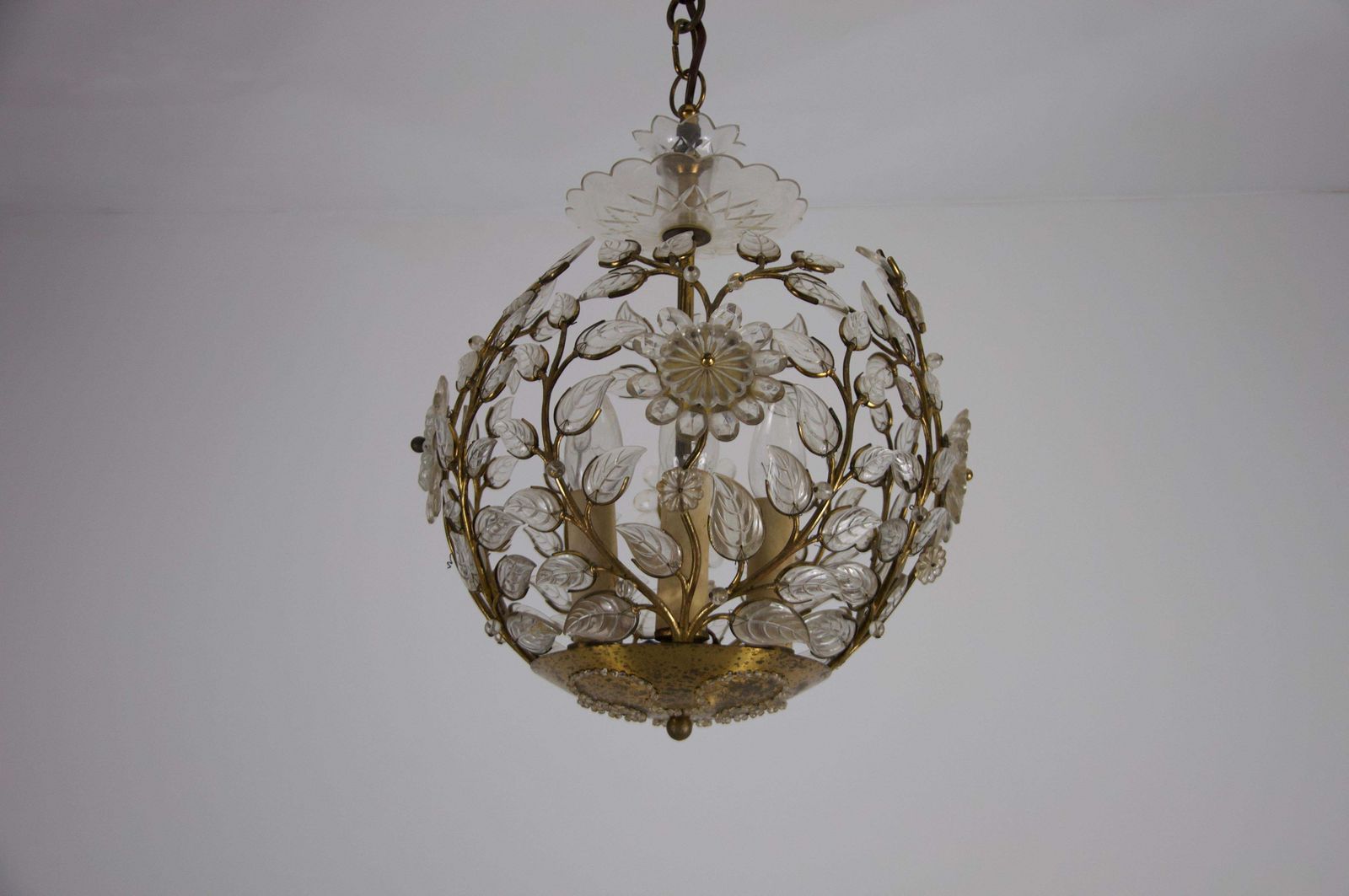 Brass And Crystal Glass Chandelier By Ernst Palme For Palwa, 1960s photo vinterior