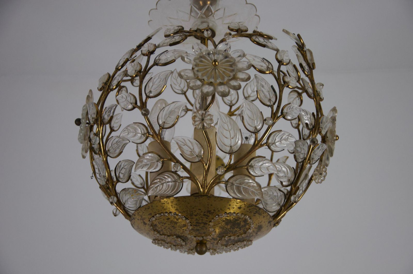 Brass And Crystal Glass Chandelier By Ernst Palme For Palwa, 1960s photo vintage