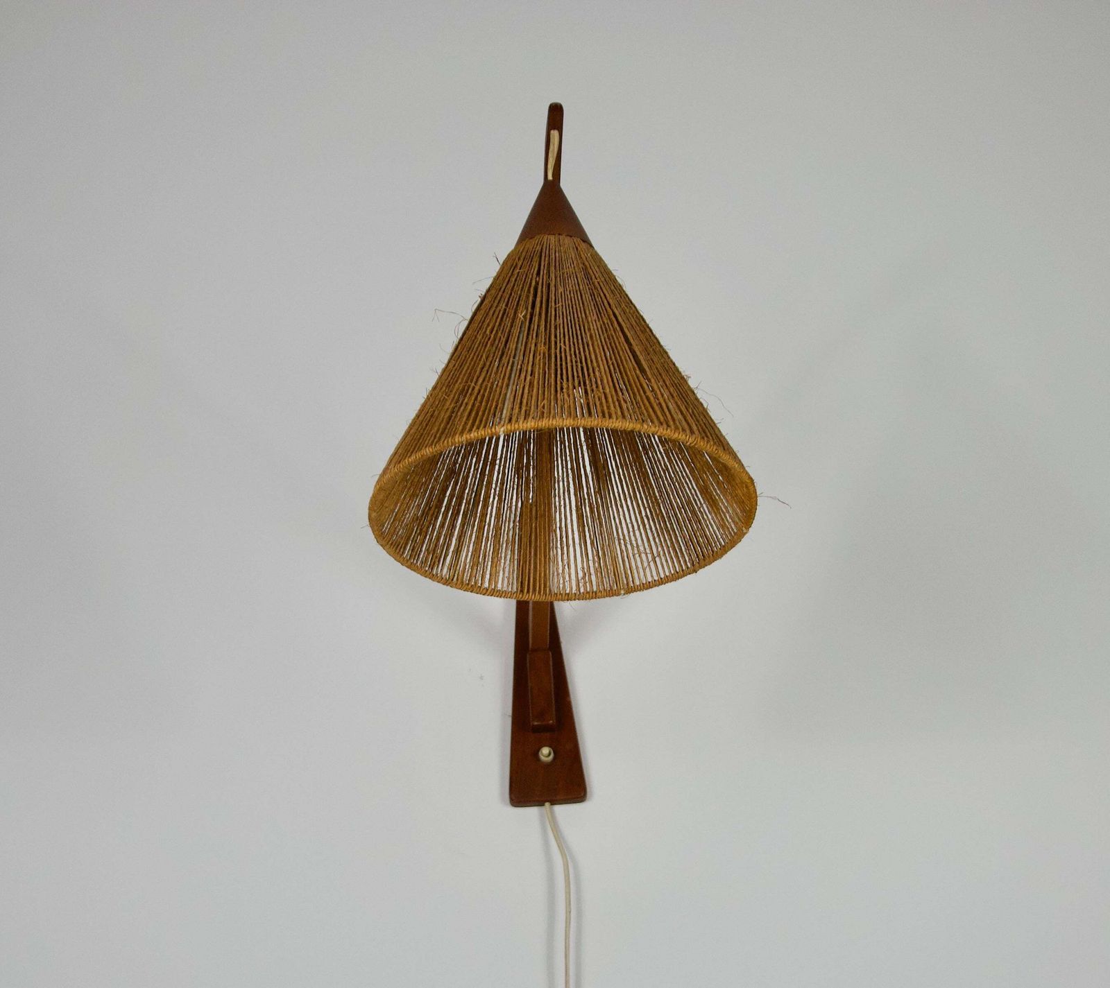 Mid Century Teak And Rattan Swing Arm Wall Lamp By Temde, Swiss, 1960s photo 1099.0