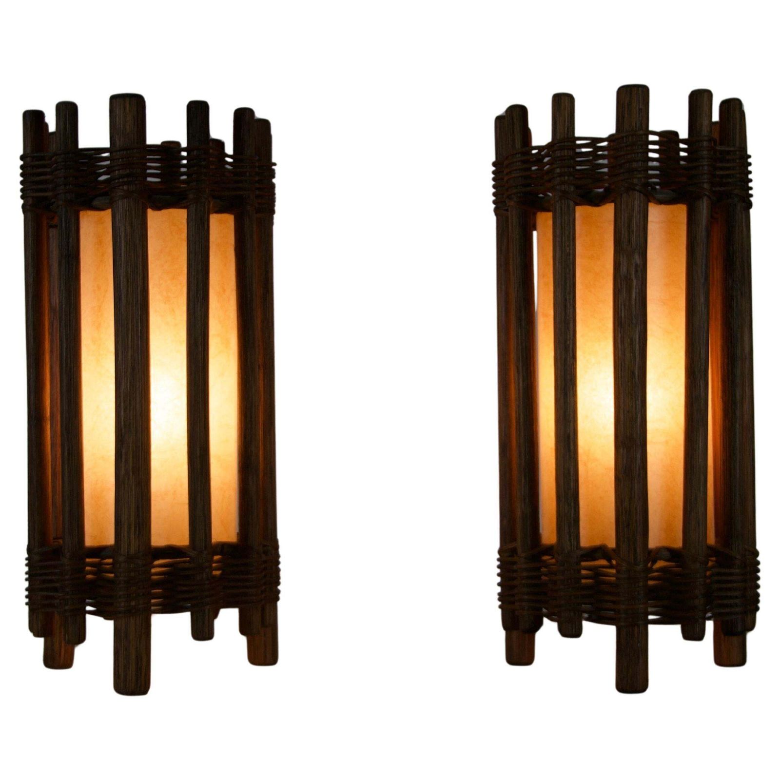 Pair Of Midcentury Wooden Table Lamps In The Style Of Temde, Circa 1970