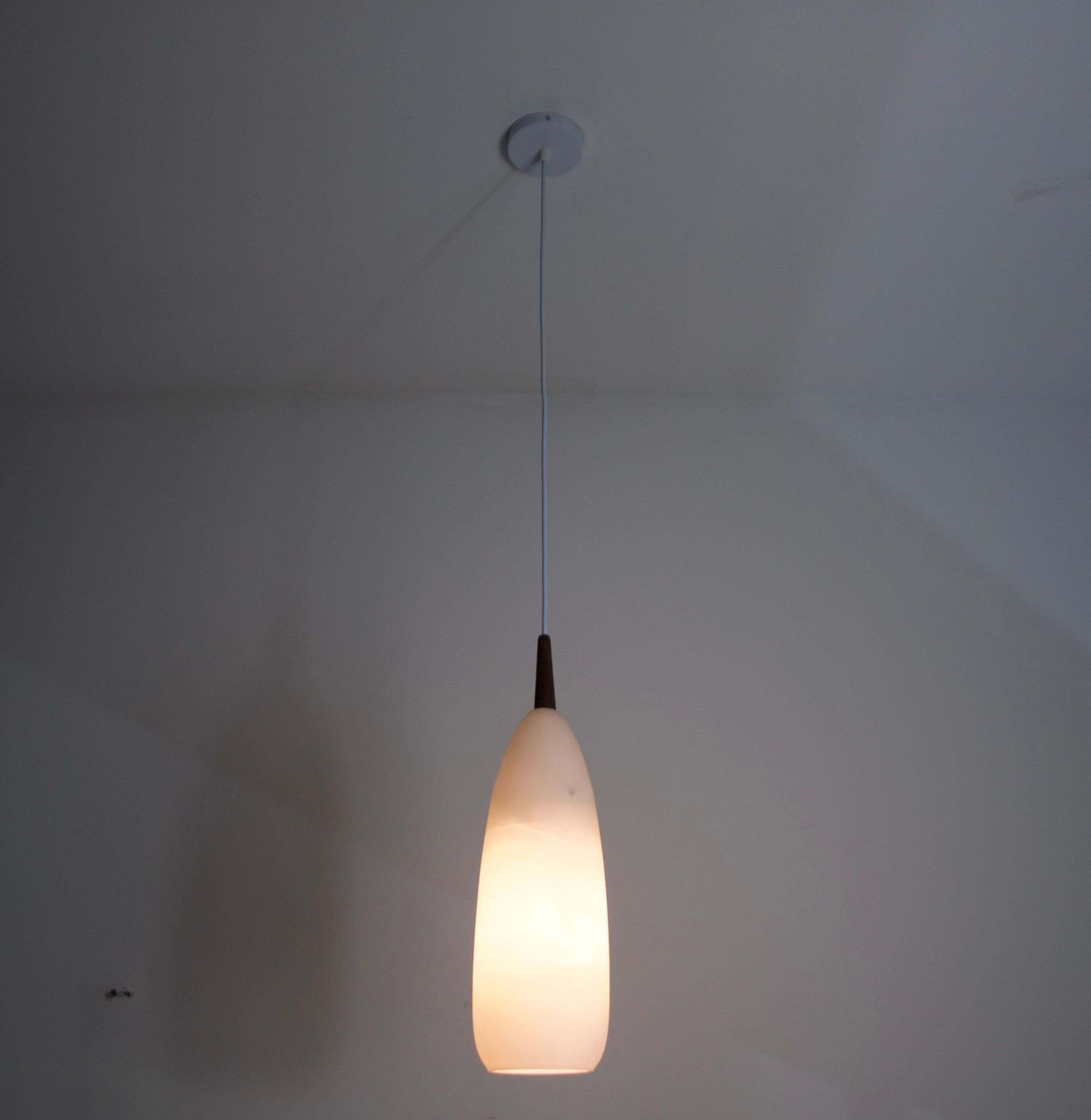 Teak And Opal Glass Pendant Lamp By Uno & östen Kristiansson For Luxus Sweden photo for sale