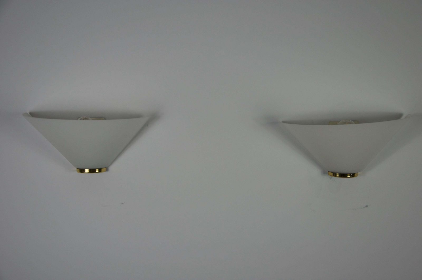 Pair Of Brass And Opaline Glass Wall Lamps By Glashütte Limburg, 1960s photo 733.0