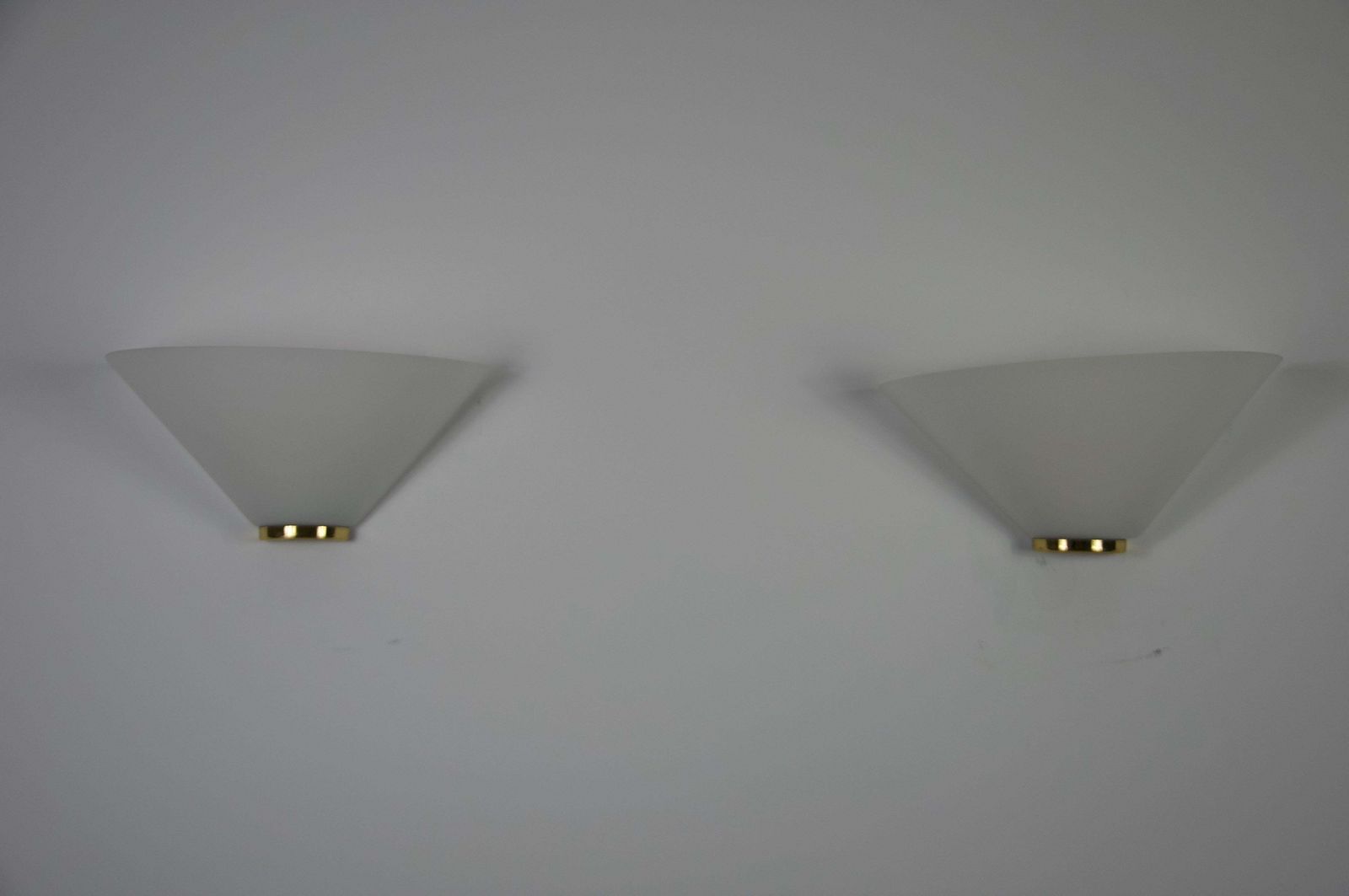 Pair Of Brass And Opaline Glass Wall Lamps By Glashütte Limburg, 1960s photo vinterior