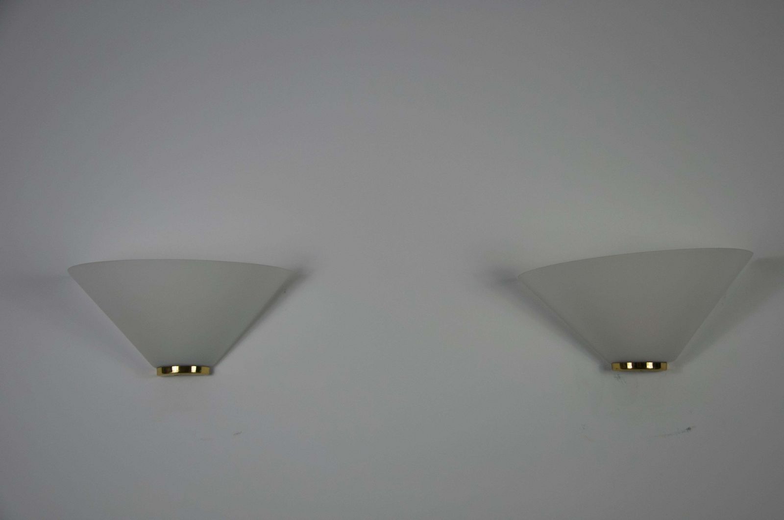 Pair Of Brass And Opaline Glass Wall Lamps By Glashütte Limburg, 1960s photo buy