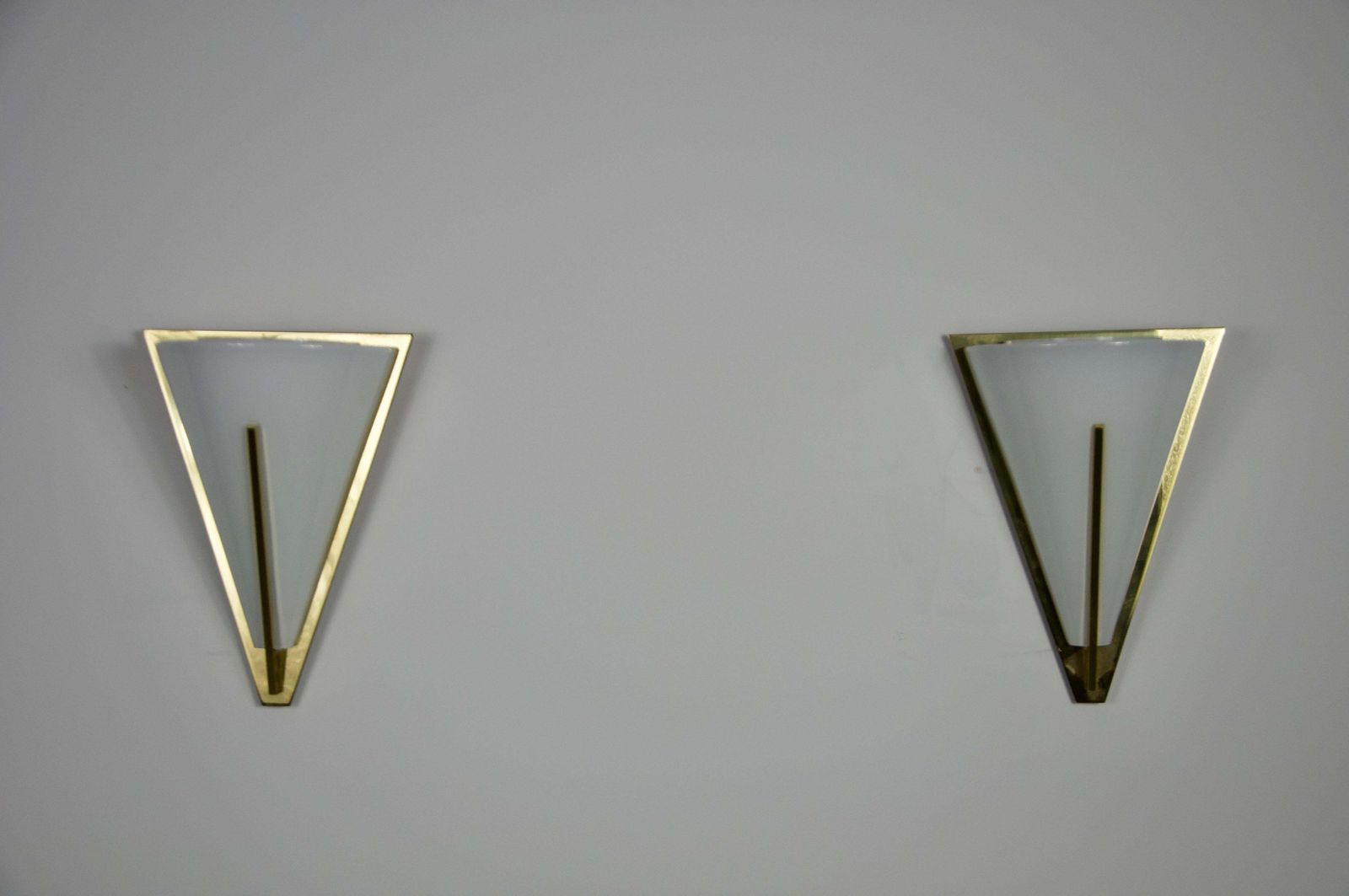 Pair Of Brass And Opaline Glass Wall Lamps By Glashütte Limburg, 1960s photo Lighting