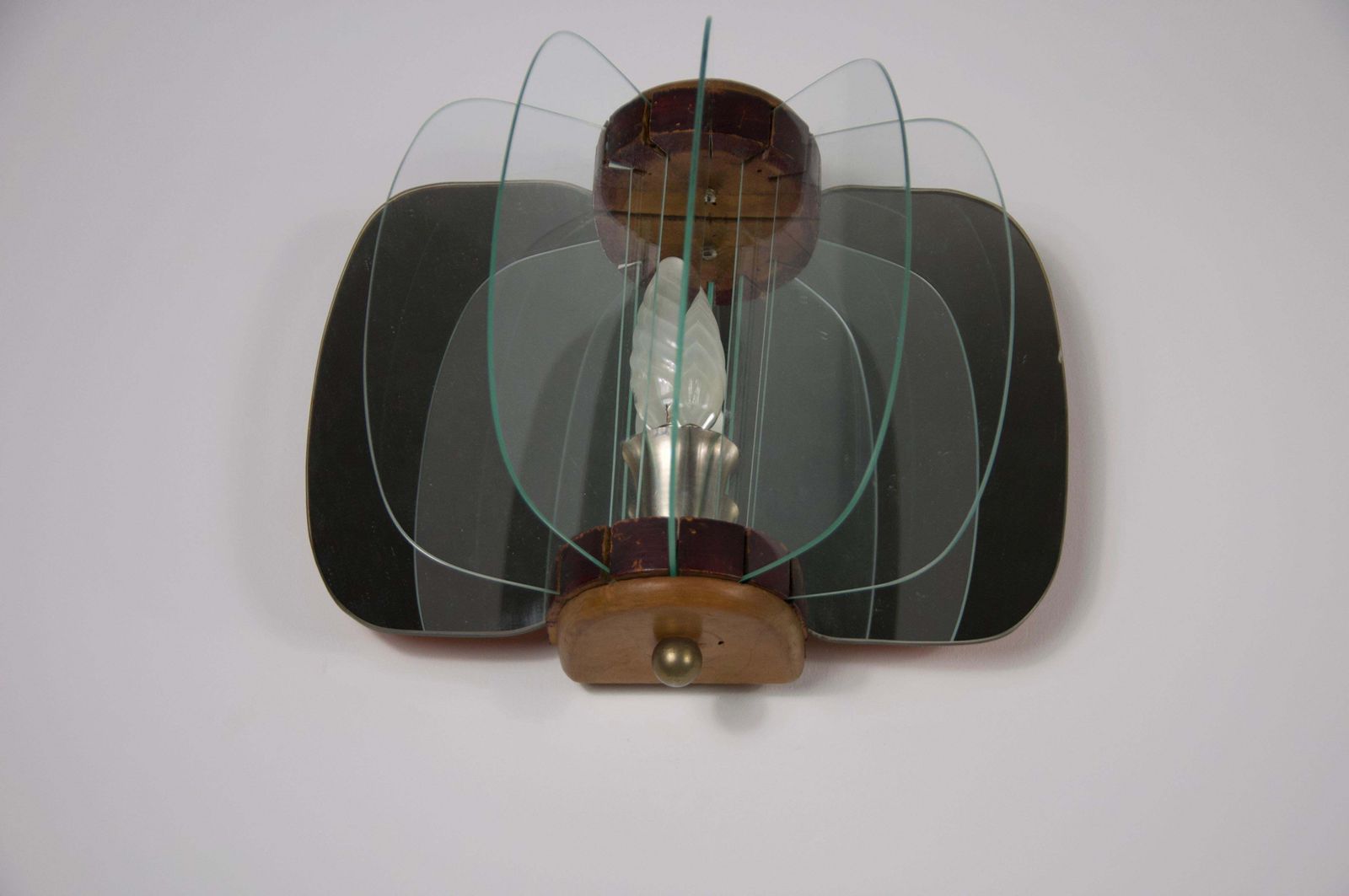 Pair Of Wooden And Glass Wall Lamps, Italy, 1960s photo Lighting
