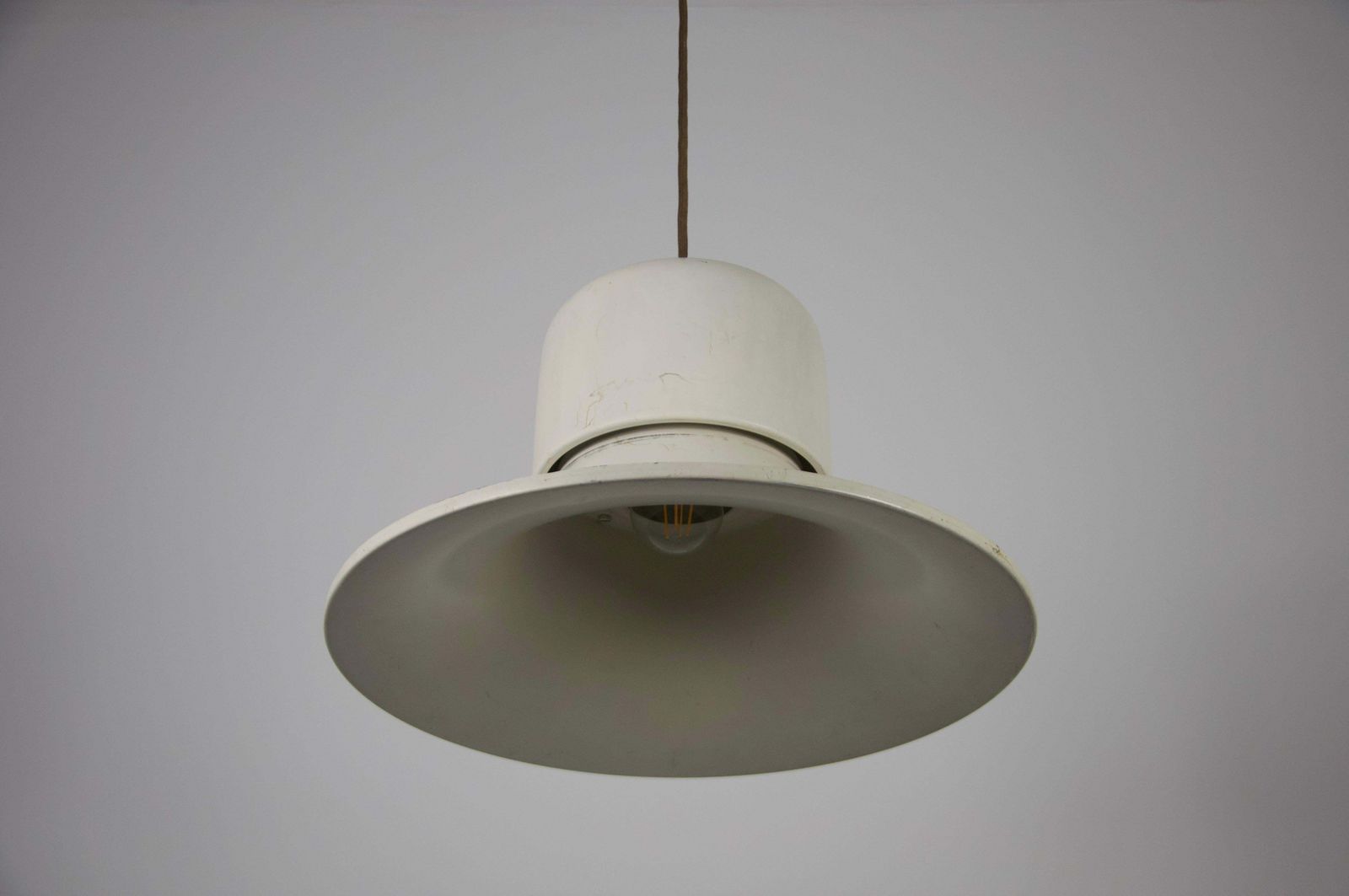 photo for sale White Metal Hanging Lamp By Joe Colombo Stilnovo, Italy, 1950s