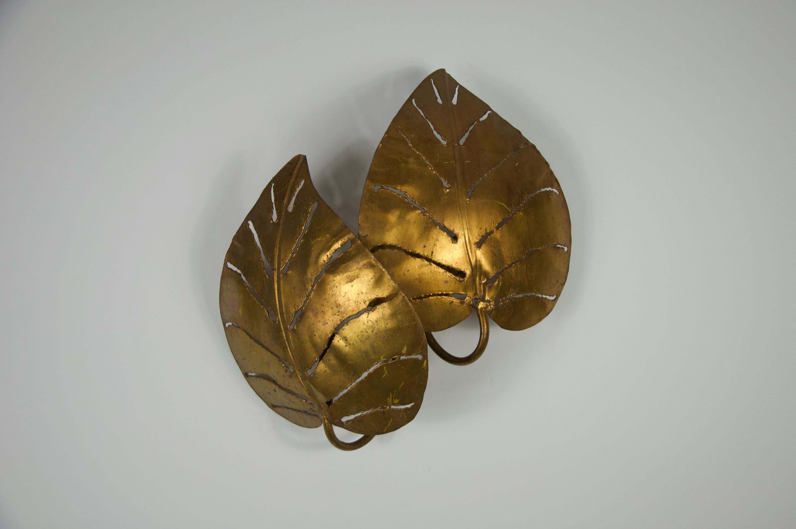 Brass Monstrera Double Leaf Wall Lamp, Maison Jansen, France, 1960s photo for sale