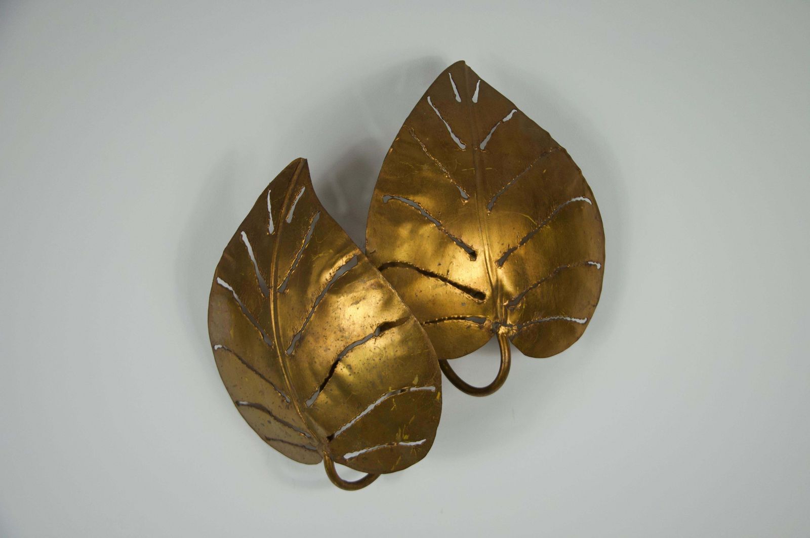 Brass Monstrera Double Leaf Wall Lamp, Maison Jansen, France, 1960s photo Lighting