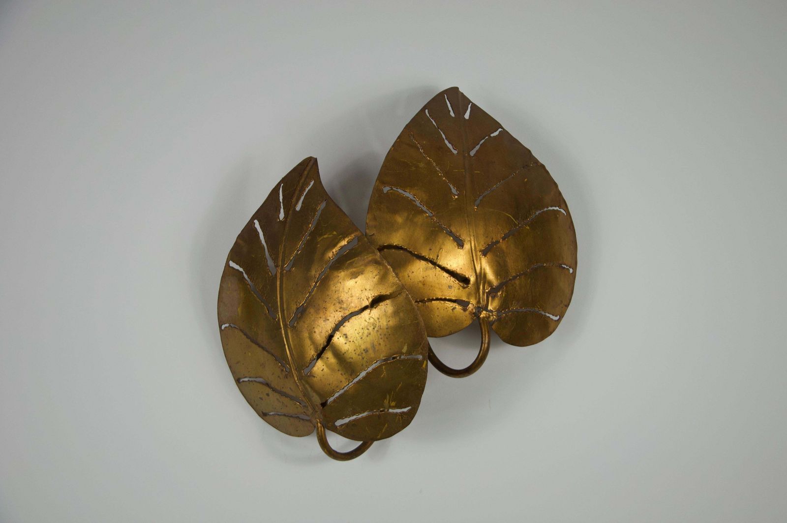 Brass Monstrera Double Leaf Wall Lamp, Maison Jansen, France, 1960s photo 934.0