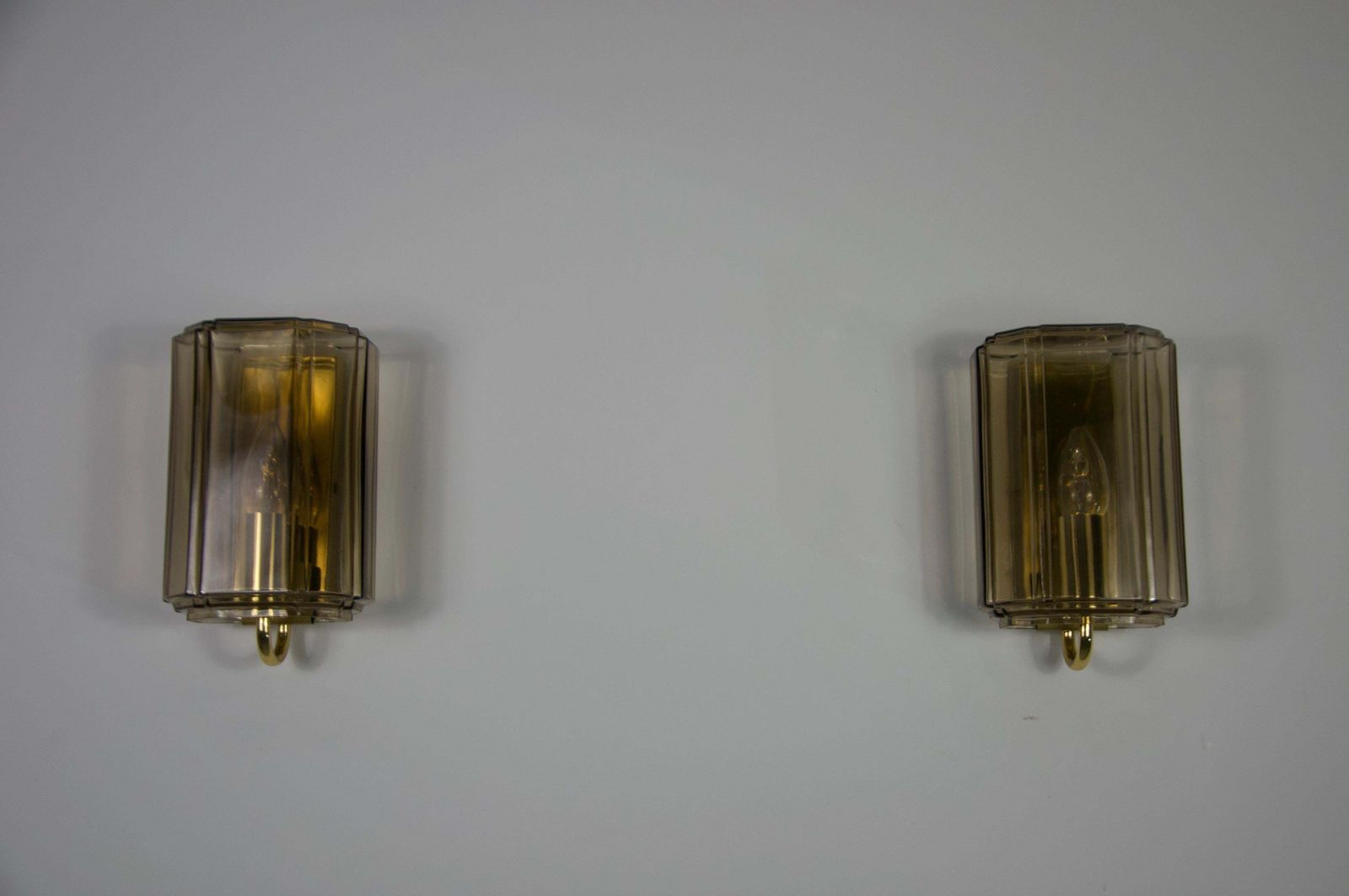 Pair Of Brass And Glass Wall Lamps By Glashütte Limburg, 1960s photo furniture