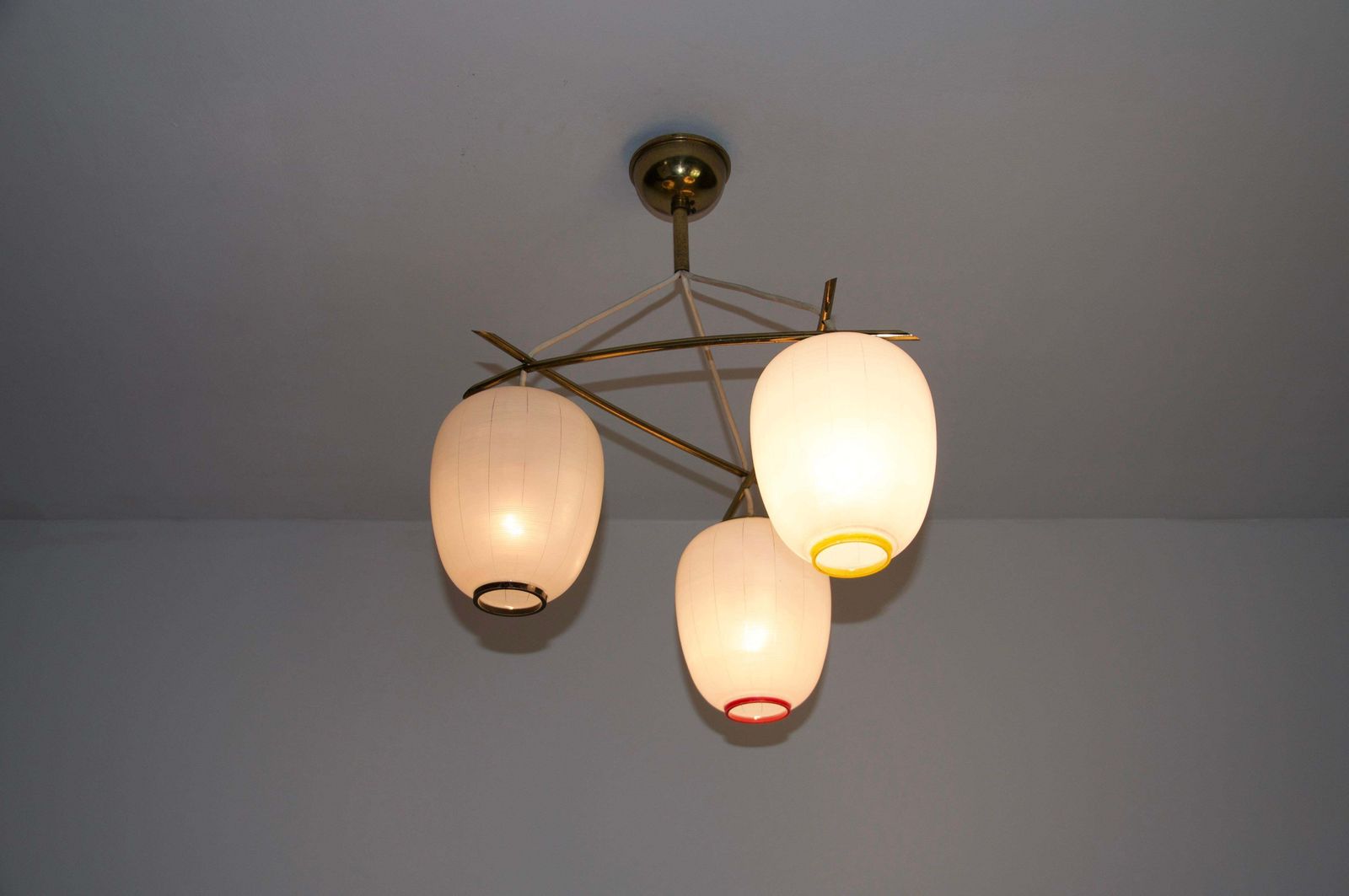 Mid Century Brass And Opal Glass Cascade Ceiling Lamp, Germany, 1960s photo for sale
