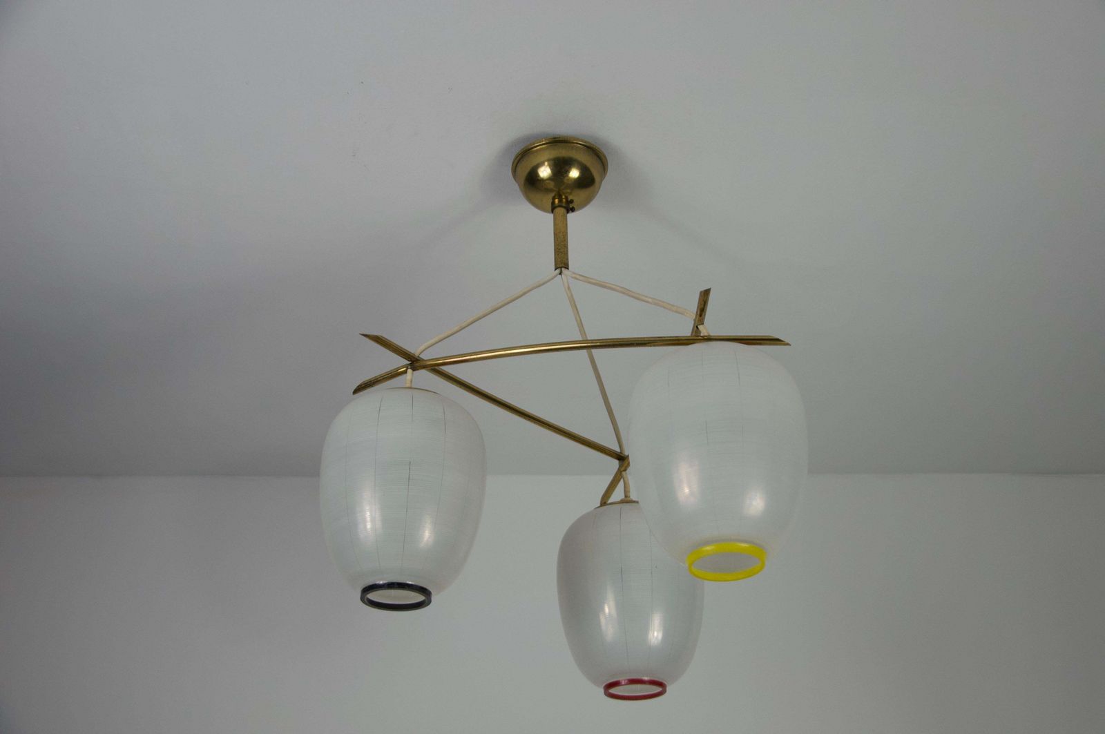 Mid Century Brass And Opal Glass Cascade Ceiling Lamp, Germany, 1960s photo vinterior