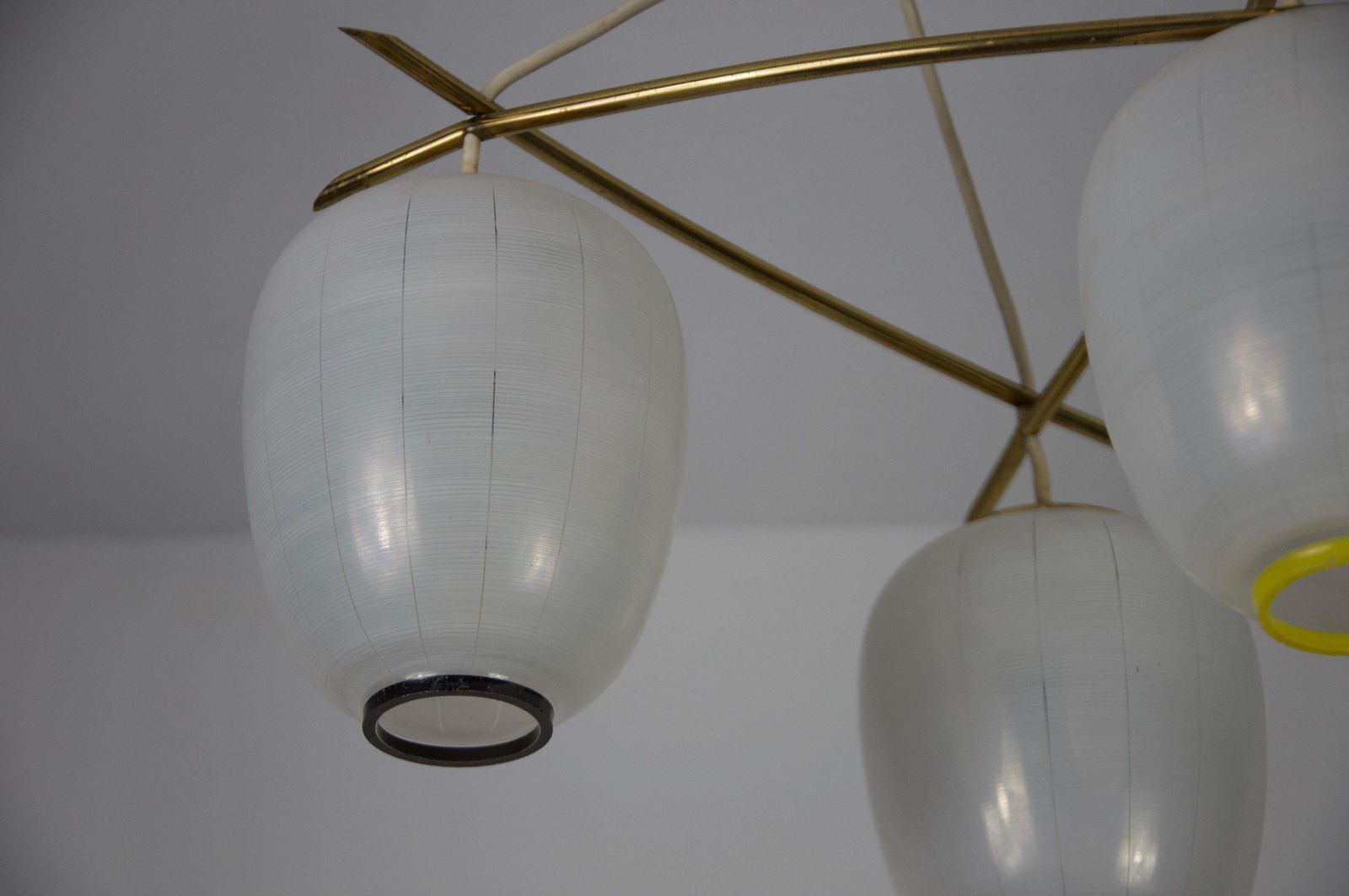 Lighting Mid Century Brass And Opal Glass Cascade Ceiling Lamp, Germany, 1960s photo