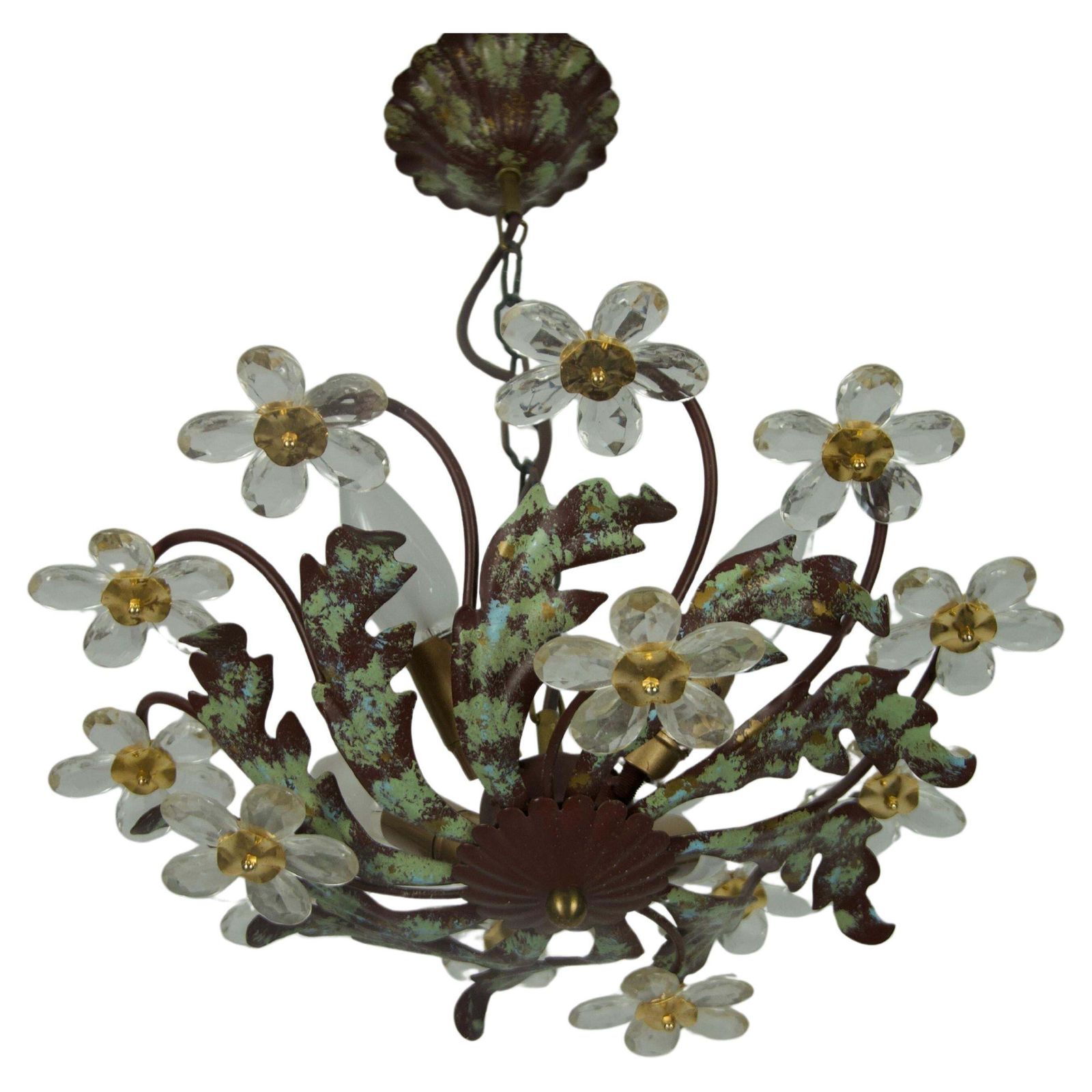 Green Florentine Flower Shape Ceiling Lamp By Banci Firenze, Italy, 1970s