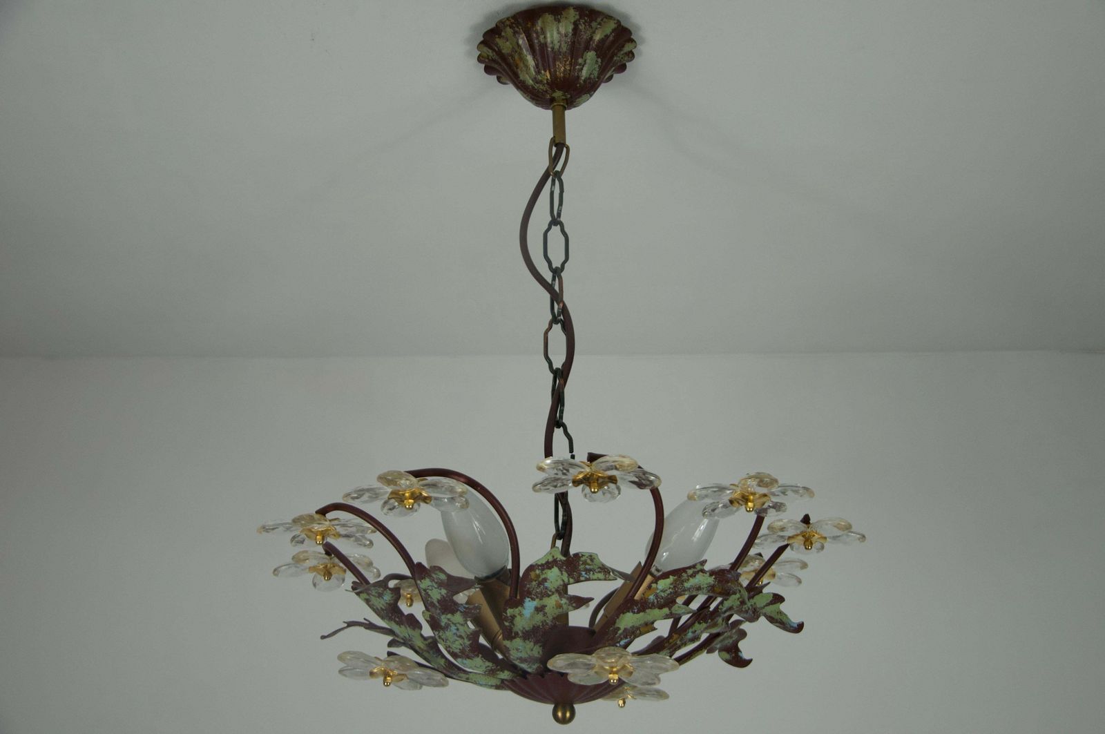 Green Florentine Flower Shape Ceiling Lamp By Banci Firenze, Italy, 1970s photo Lighting
