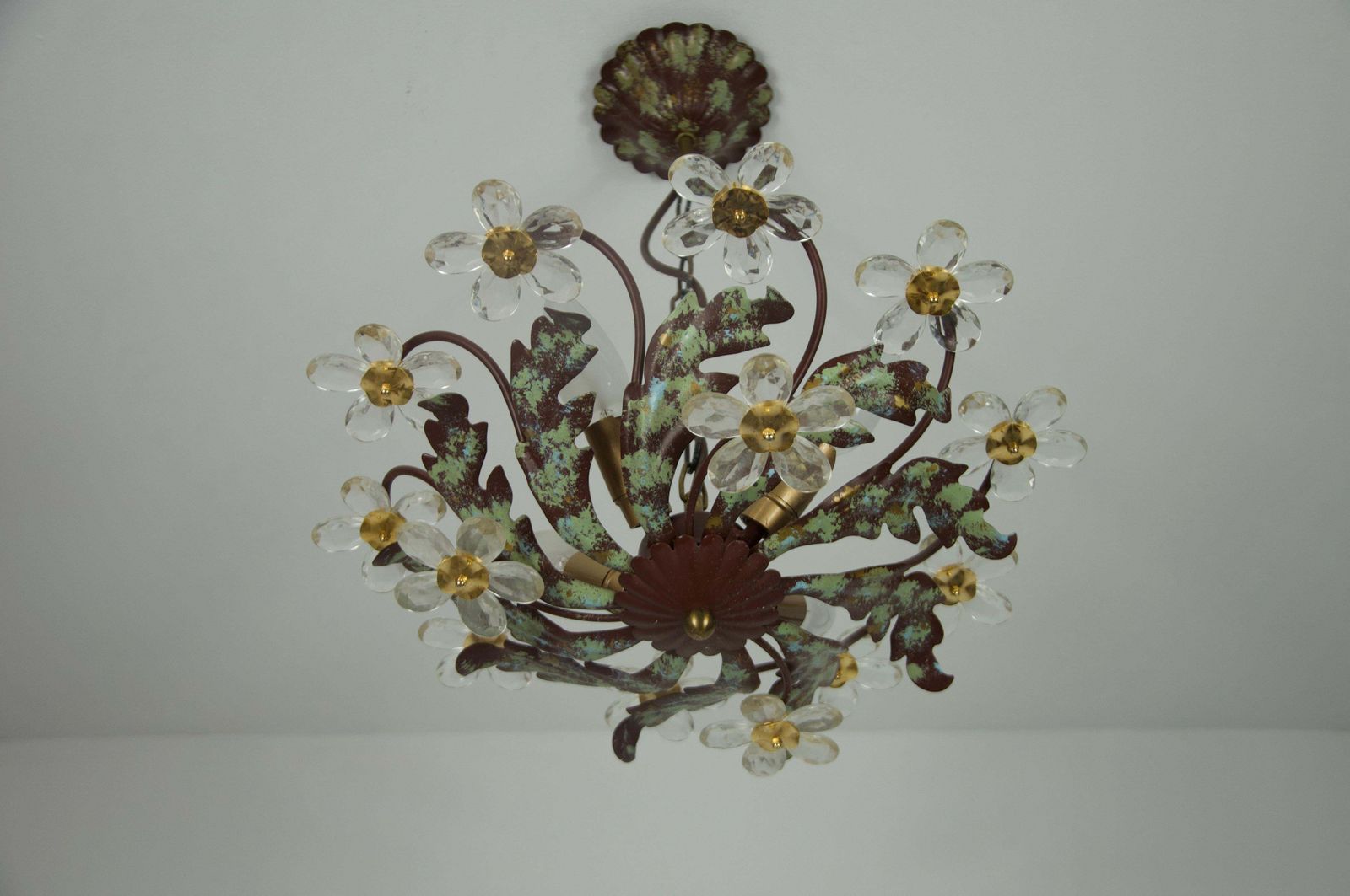 Green Florentine Flower Shape Ceiling Lamp By Banci Firenze, Italy, 1970s photo vintage