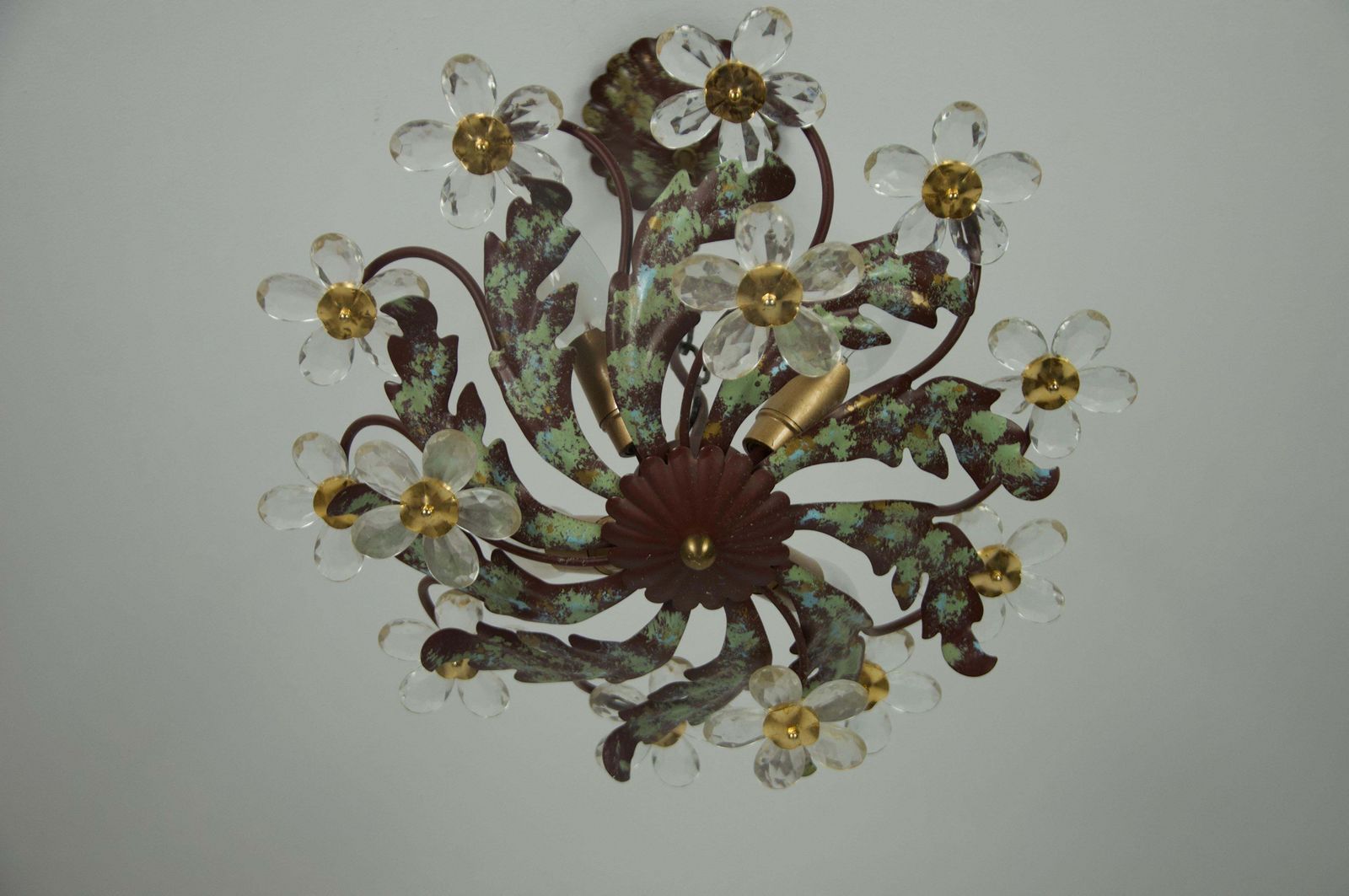 photo for sale Green Florentine Flower Shape Ceiling Lamp By Banci Firenze, Italy, 1970s