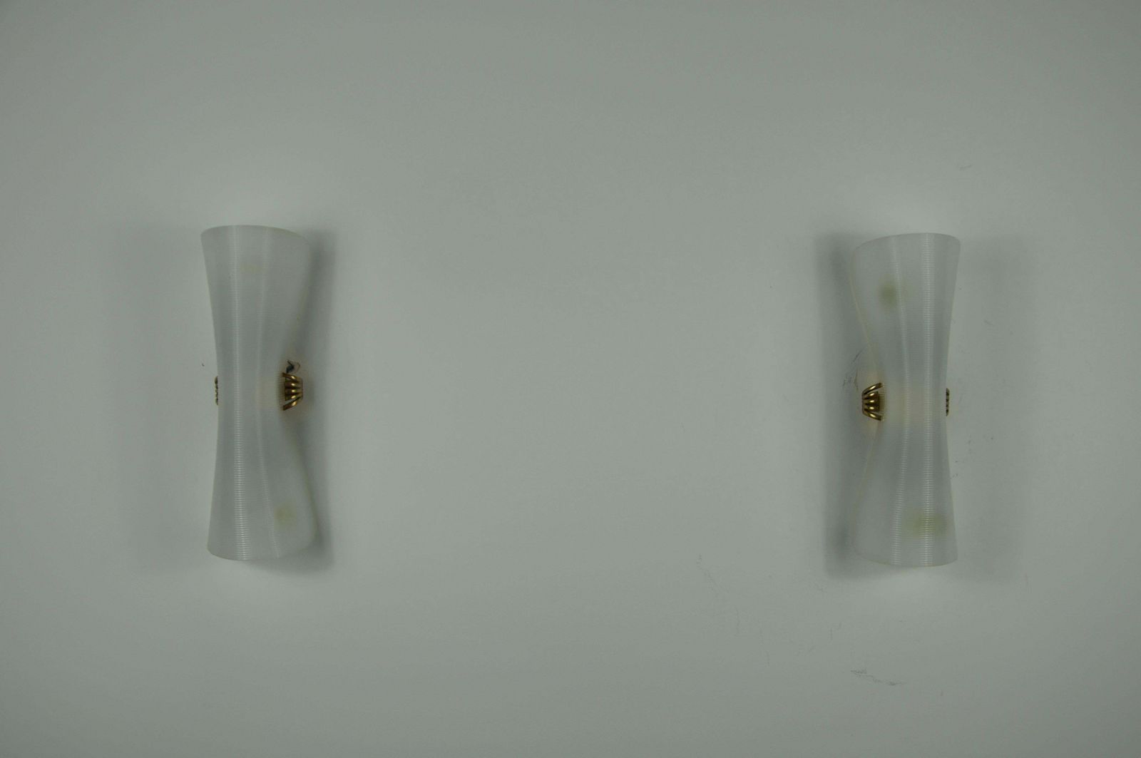 Pair Of Mid Century Brass And Plexi Glass Wall Lamps, Italy, 1960s photo for sale