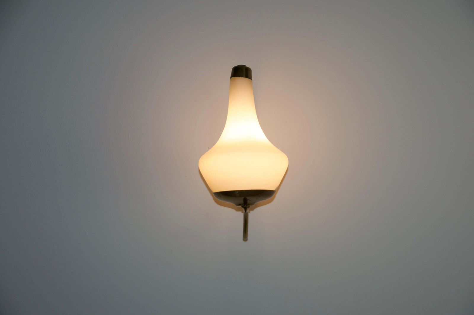 Pair Of Brass And Opaline Wall Lamps By Stilnovo, Italy, 1960s photo for sale