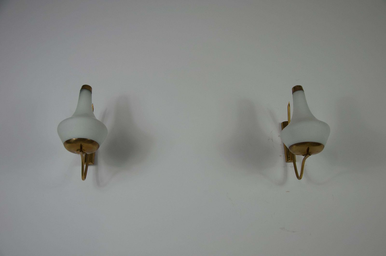 photo furniture Pair Of Brass And Opaline Wall Lamps By Stilnovo, Italy, 1960s