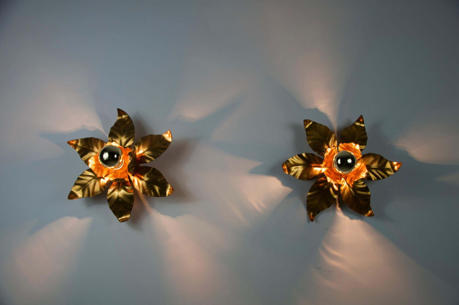 Pair Of Florentine Flower Shape Wall Lamps By Hans Kögl, Germany, 1950s photo Lighting