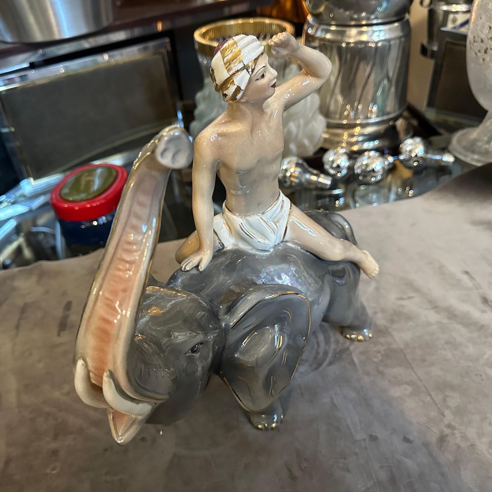 1950s Orientalist Ceramic Italian Figure Of A Boy On An Elephant By Sica photo furniture