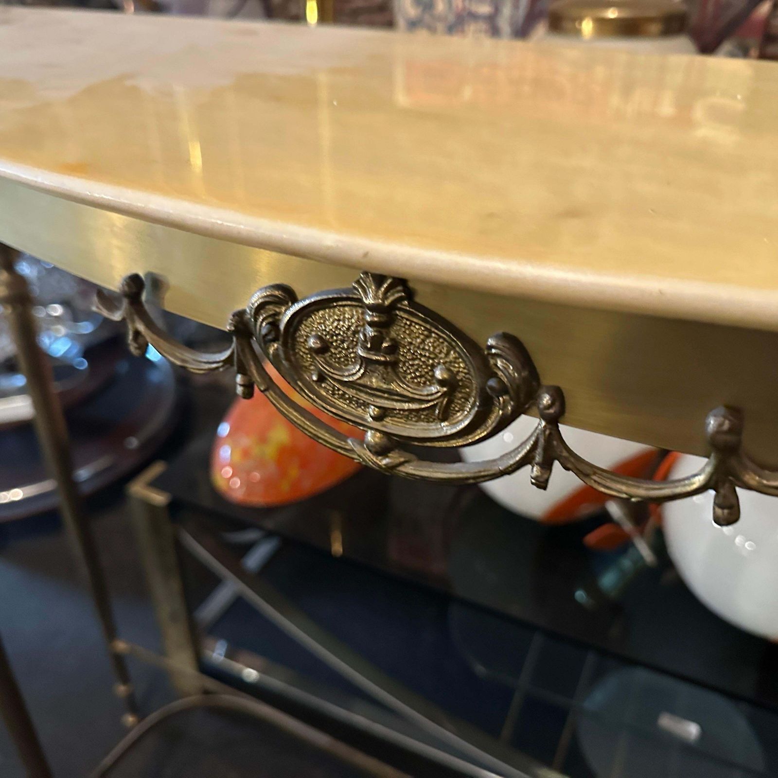 1950s Mid Century Modern Brass And Marble Italian Console Table photo vinterior