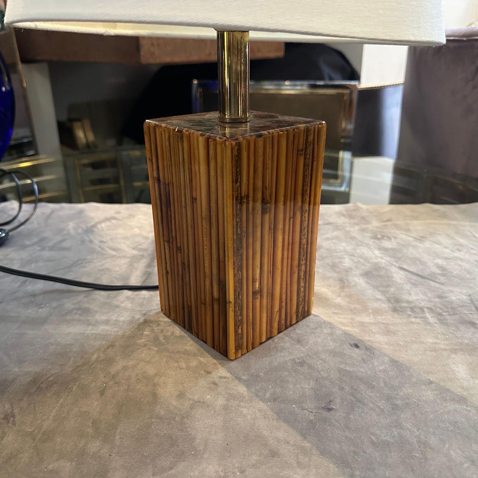Lighting 1960s Mid Century Modern Riccardo Marzi Bamboo Resin Italian Table Lamp photo