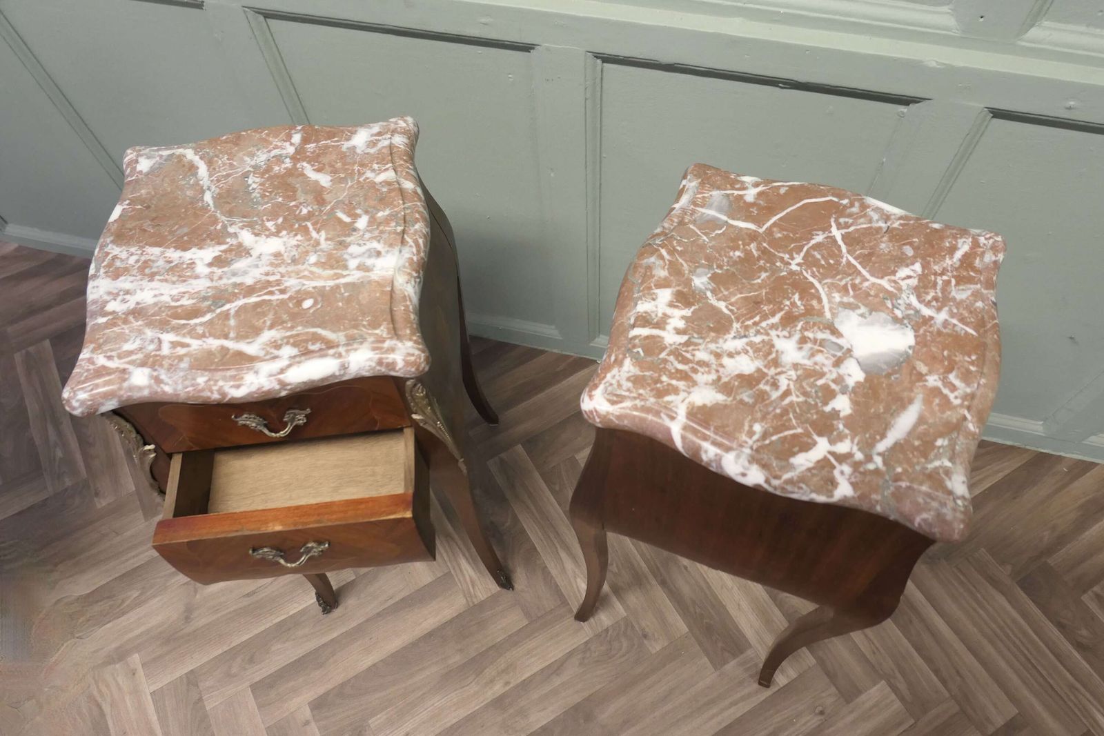 A Pair Of French Bombe Style Bedside Tables photo vinterior