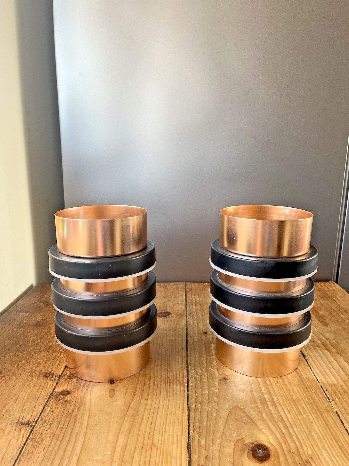 photo for sale Pair Of Gec Mid Century Copper Space Age 70's Ceiling Light Shades Danish Fog & Morup Jo Hammerborg Style