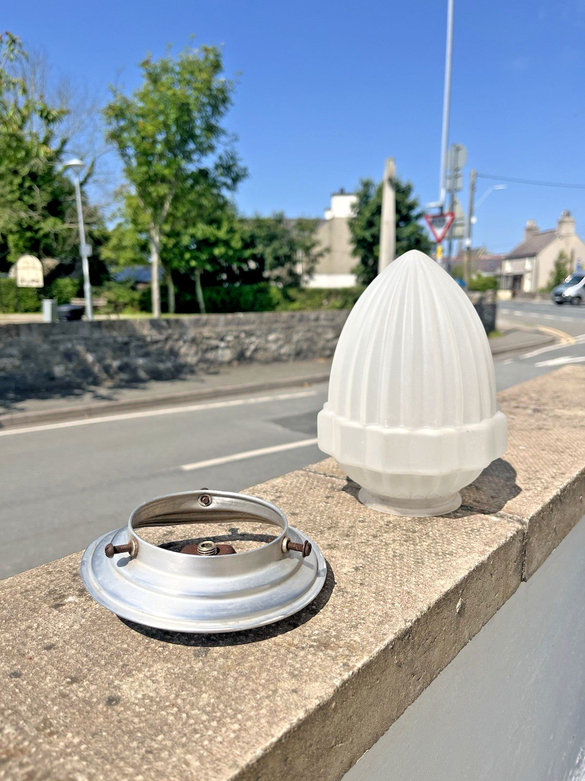 Lighting French Art Deco 30's Frosted Fluted Geometric Glass Lamp Shade & Chrome Gallery photo
