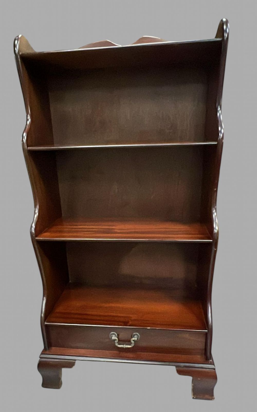 Mid Century Mahogany Veneered Four Shelf Waterfall Bookcase
