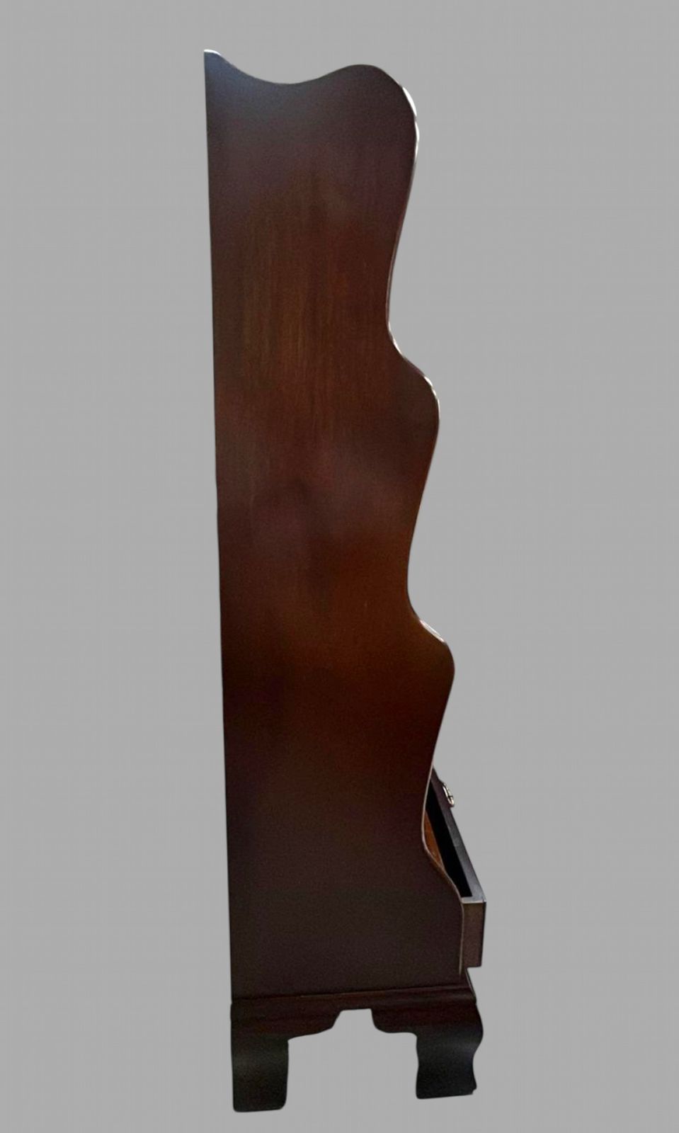 Mid Century Mahogany Veneered Four Shelf Waterfall Bookcase photo for sale