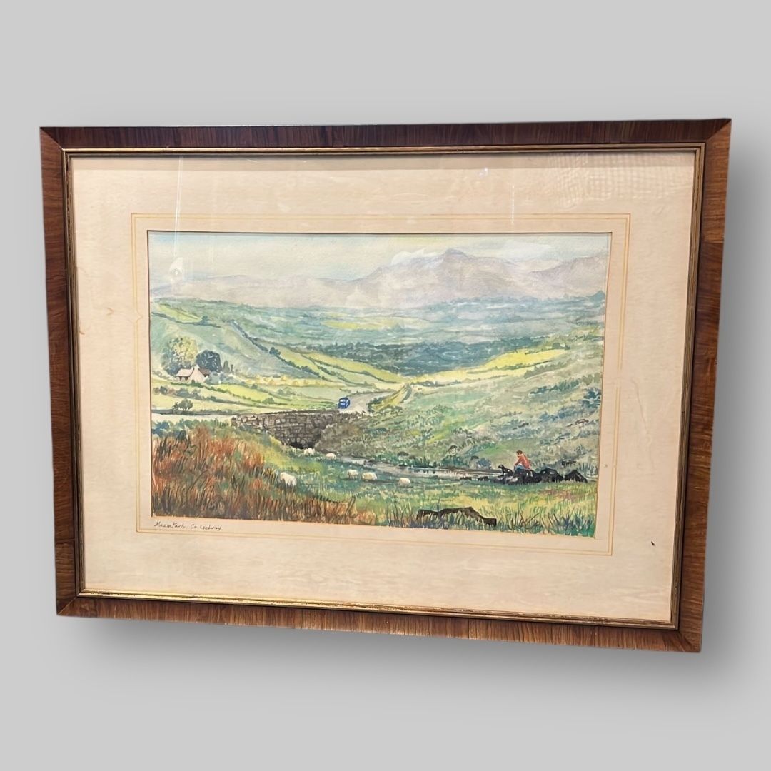 A Pastoral Watercolour Of The Maamturk Mountains, Co. Galway