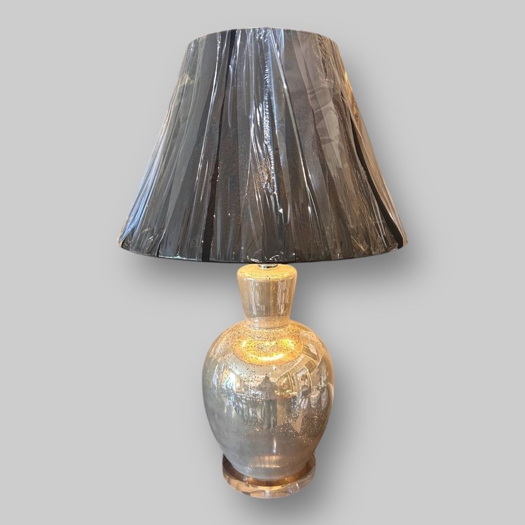 Pair Of Mercury Glass Table Lamps With Pleated Shades photo vintage